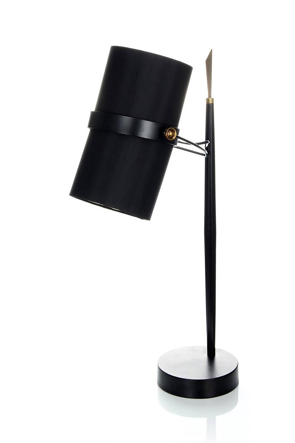 Tischleuchte Tischlampe Novum 110 - Schwarz, Trend, Textil/Metall (25/29/69cm) - Kayoom
