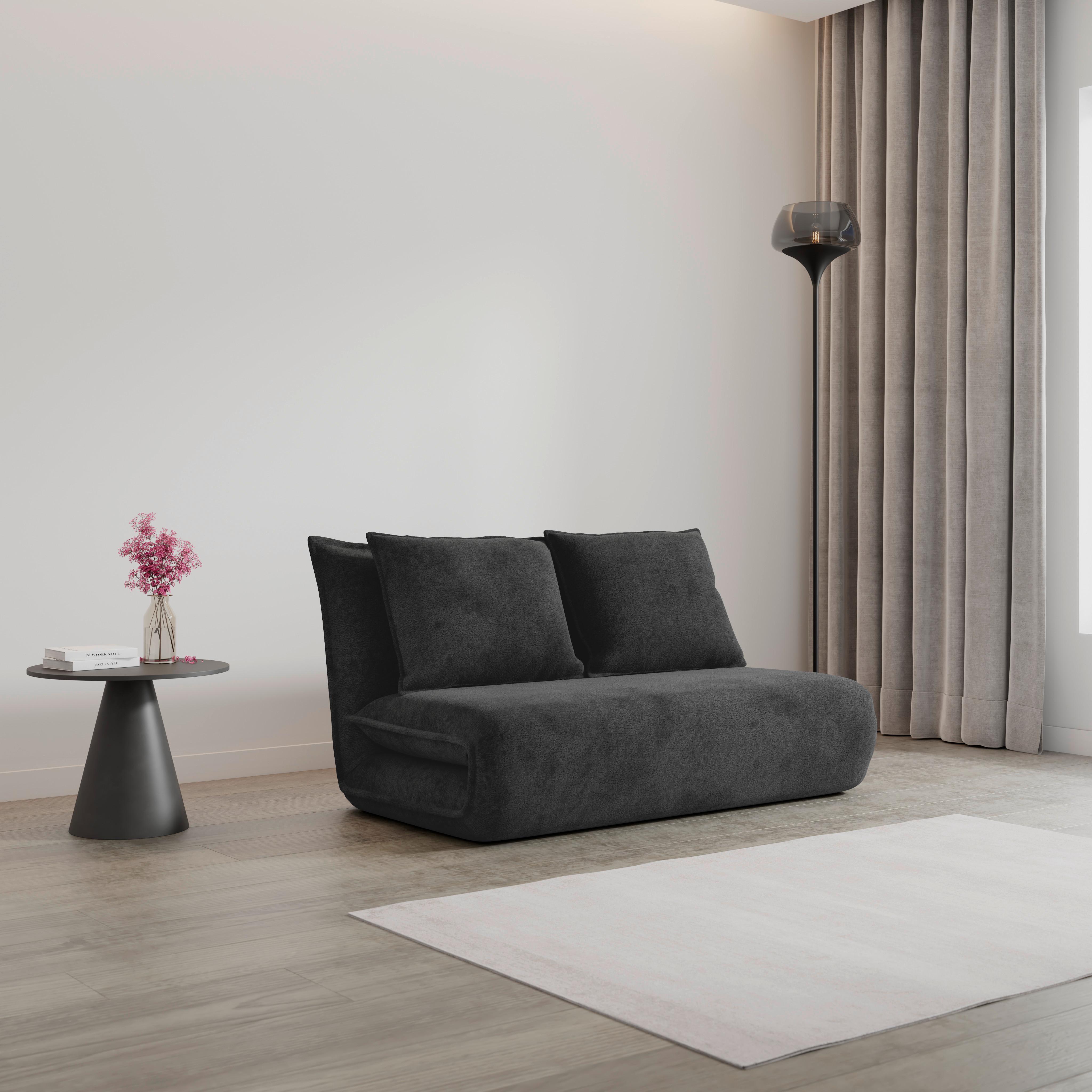 Schlafsofa Macy Bouclé Dunkelgrau - Dunkelgrau, MODERN, Textil/Metall (140/35/63cm) - Bessagi Home