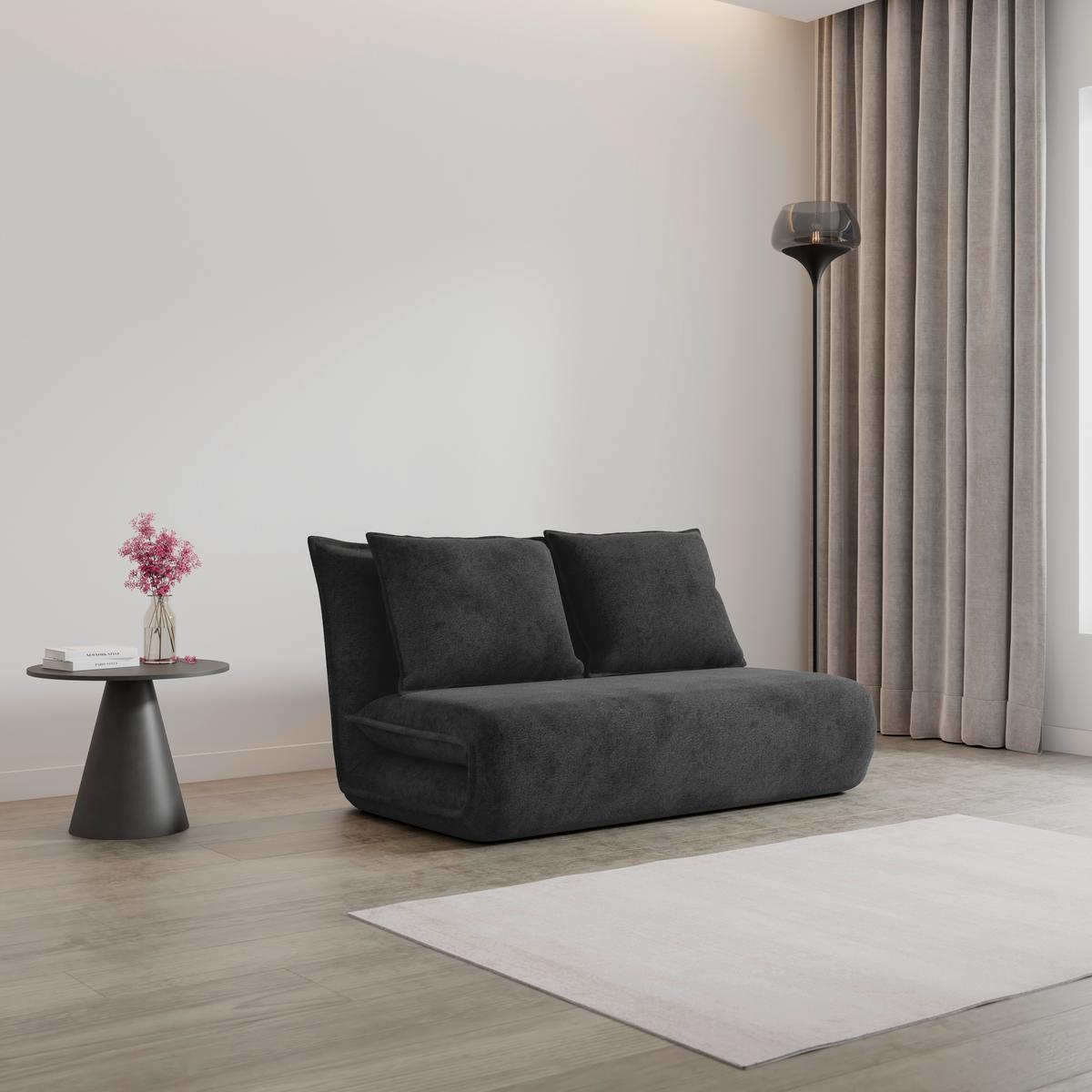 Schlafsofa Macy Bouclé Dunkelgrau - Dunkelgrau, MODERN, Textil/Metall (140/35/63cm) - Bessagi Home