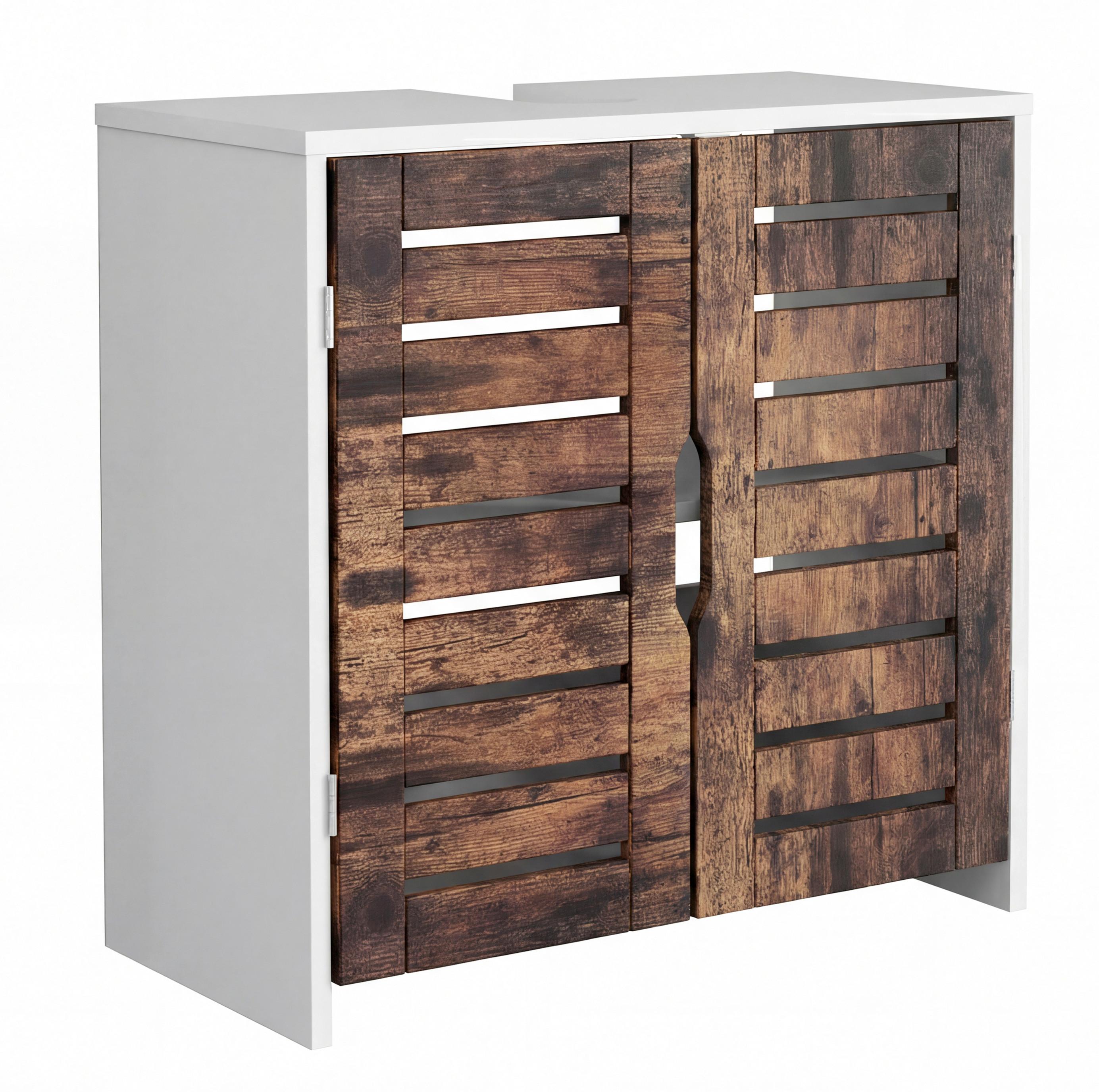 Waschbeckenunterschrank Flonali - Weiss/Eichefarben, Trend, Holzwerkstoff (60/60/29cm) - MID.YOU
