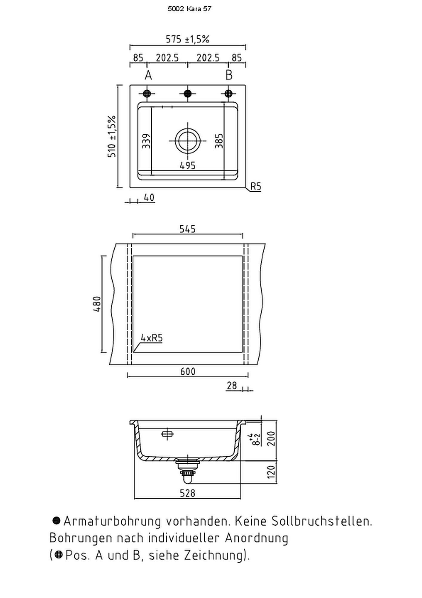 Spüle 500201 - Schwarz, MODERN, Keramik (57,5/51cm) - Systemceram
