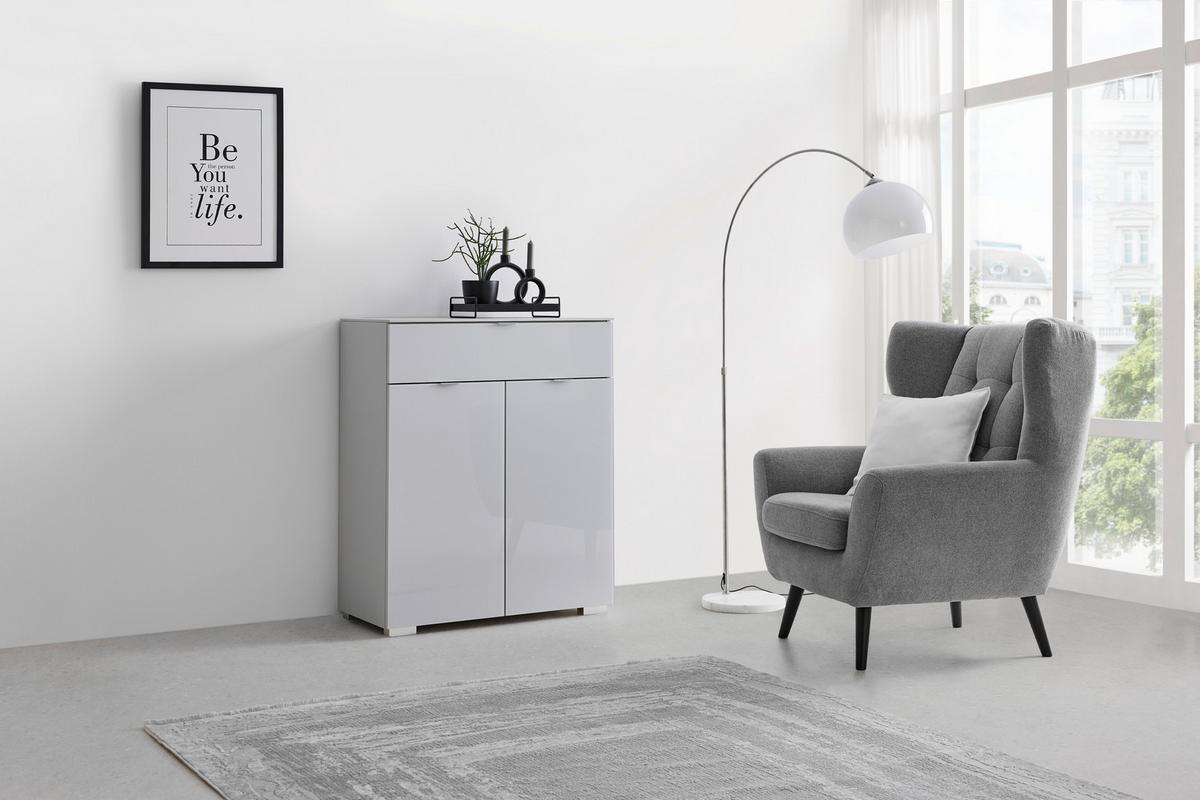 Kommode Sonate in Weiss - Chromfarben/Grau, Glas/Holzwerkstoff (80/96/40cm) - Premium Living