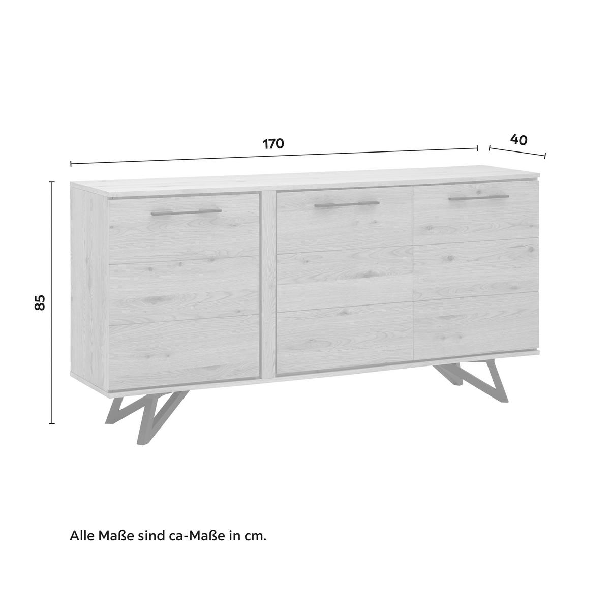 Sideboard Emilio Eichefarben Echtholz - Eichefarben/Schwarz, MODERN, Holz/Metall (170/85/40cm) - Bessagi Home
