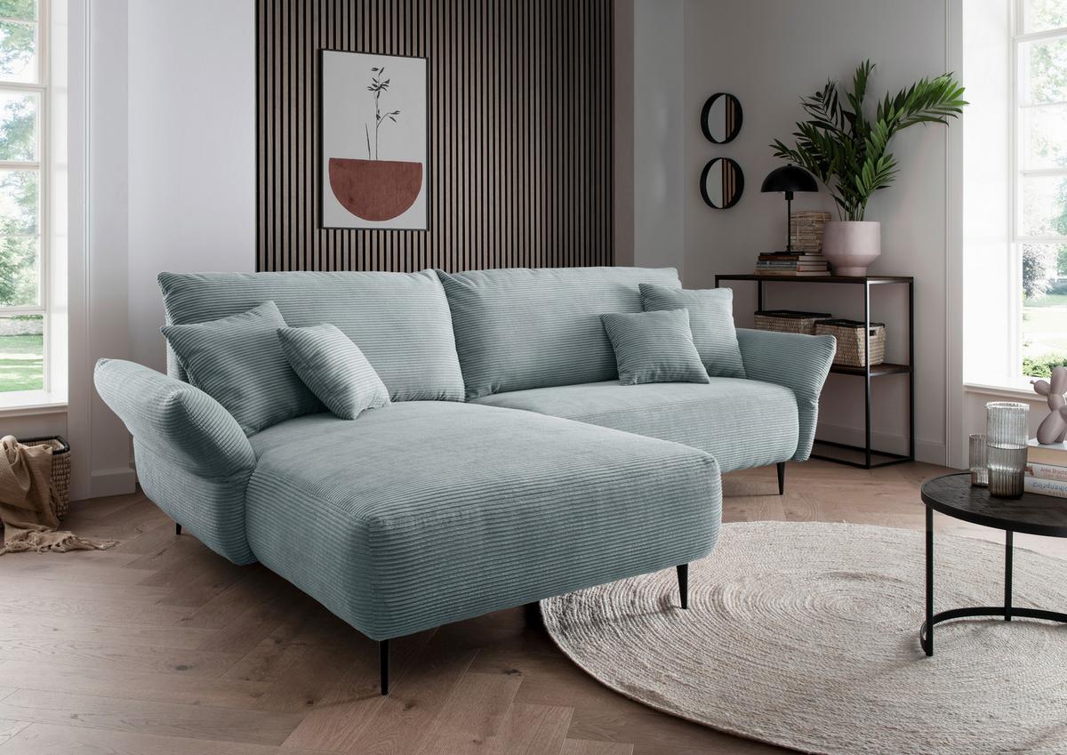 Sedežna Garnitura Vanilla, Svetlo Modra - svetlo modra/črna, Design, kovina/tekstil (178/264-302cm) - Modern Living
