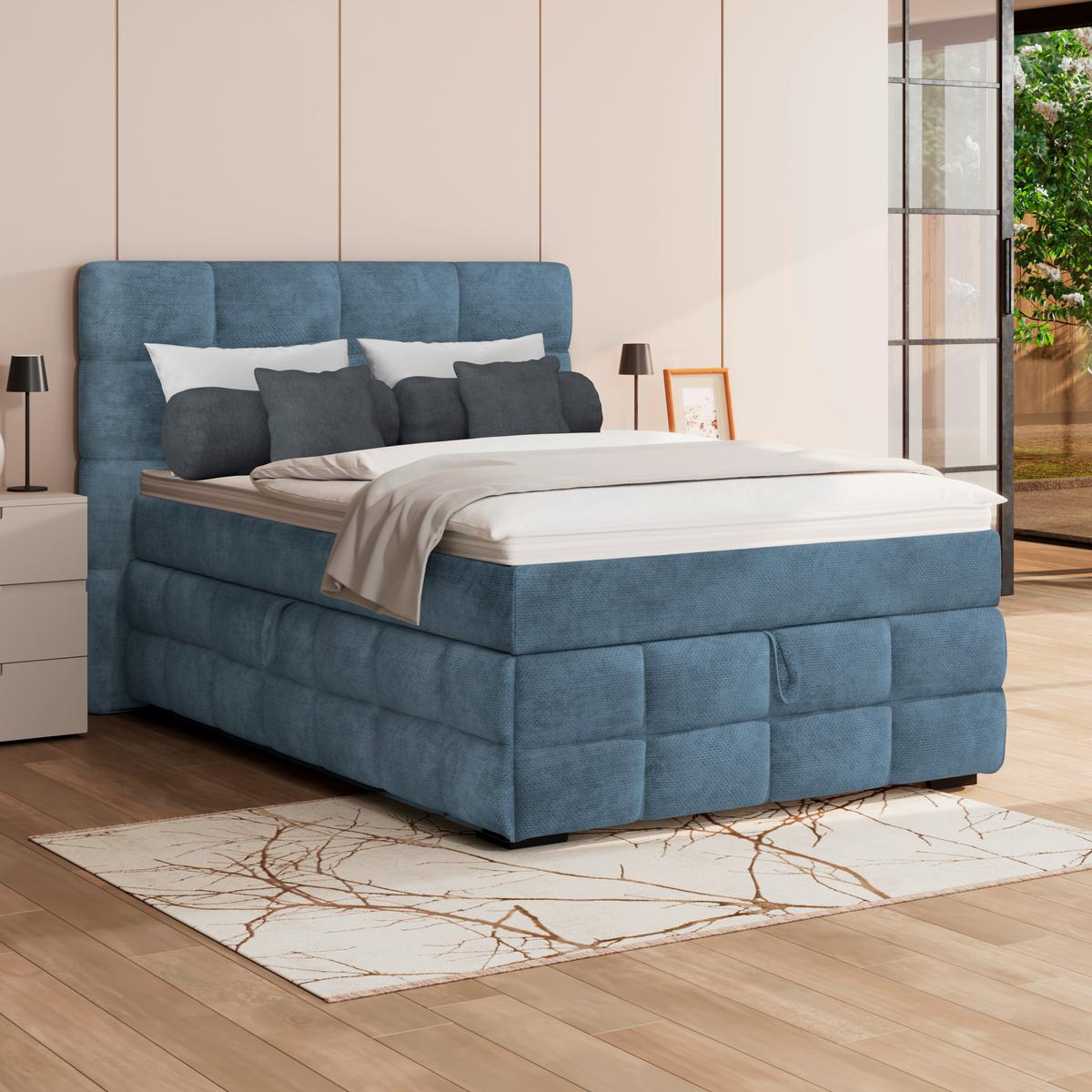 PAT BOX VEGA - albastru/alb, Trend, lemn/textil (120/200cm) - Modern Living