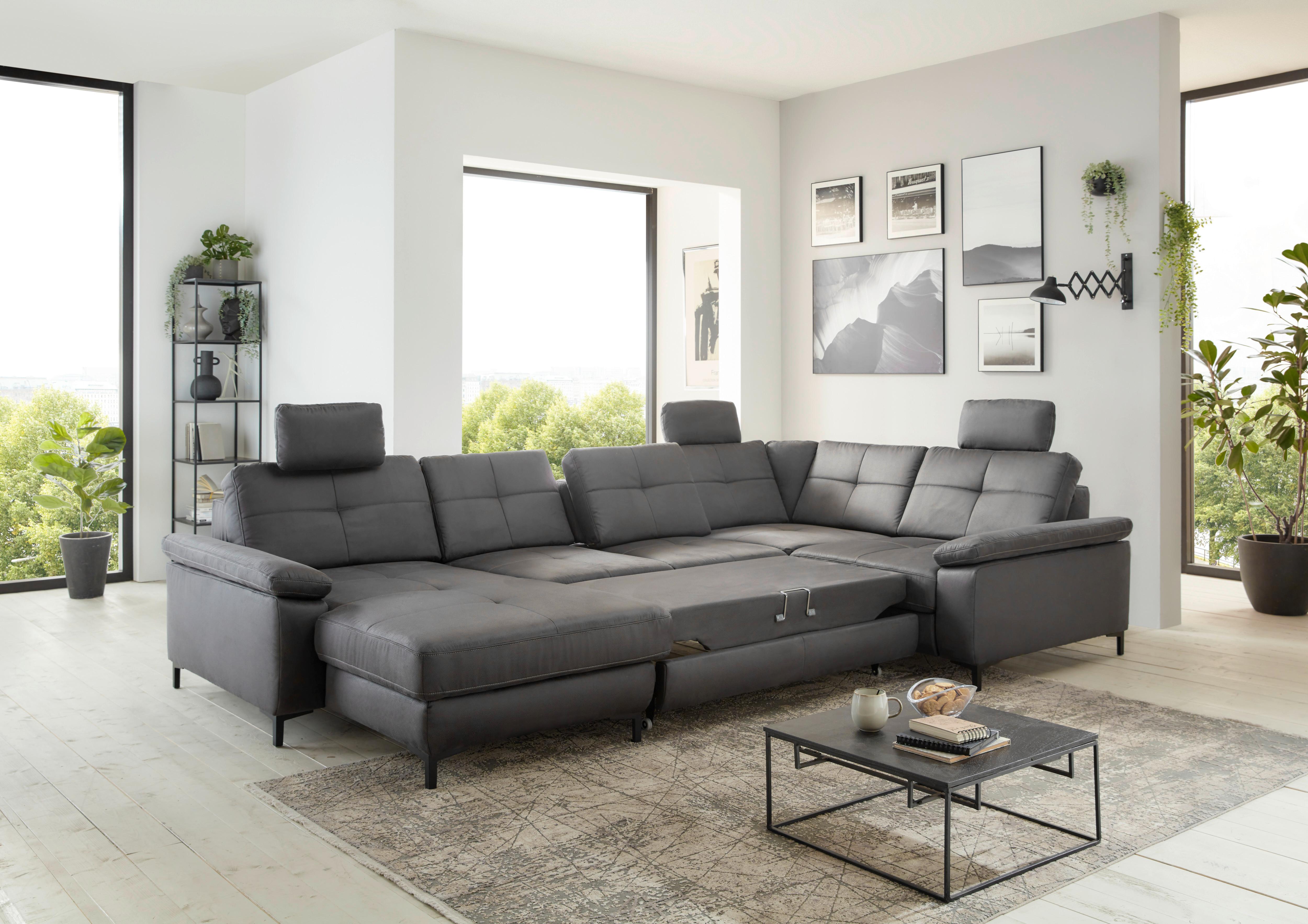 Funkcijska Sedežna Garnitura Mp-In22106 - temno siva/črna, Moderno, kovina/tekstil (192-224/356/214cm) - Premium Living