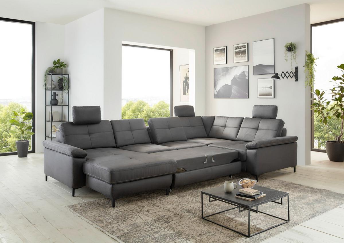 Funkcijska Sedežna Garnitura Mp-In22106 - temno siva/črna, Moderno, kovina/tekstil (192-224/356/214cm) - Premium Living