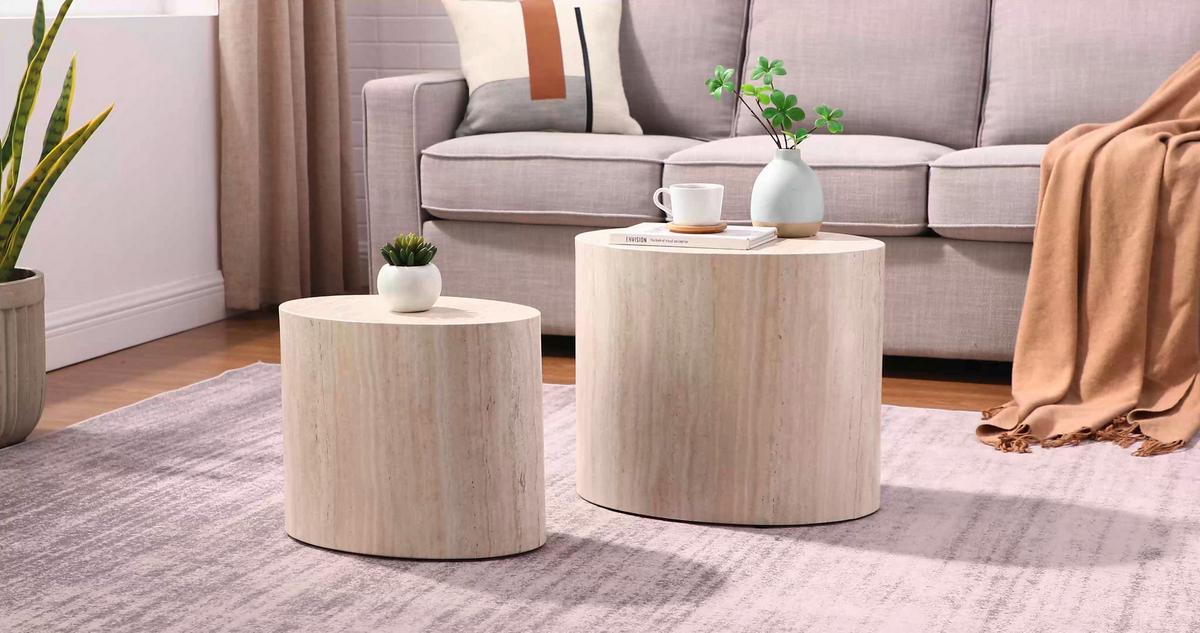 Set Klubskih Mizic Beige, Bež, 2 Kos - bež, Moderno, leseni material (48-40/33-24,5/40-33cm) - Livetastic