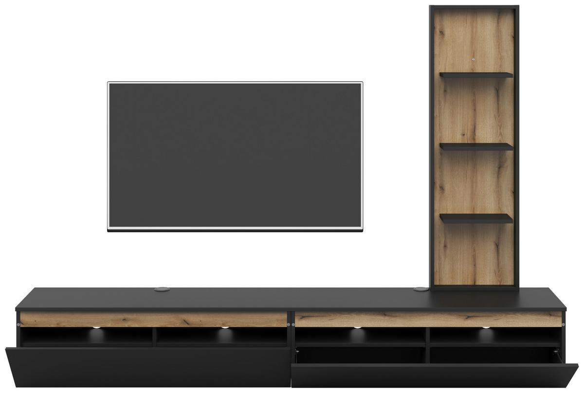 Wohnwand Pascal Schwarz/Eichefarben - Eichefarben/Schwarz, MODERN, Holzwerkstoff (230/160/35cm) - Based