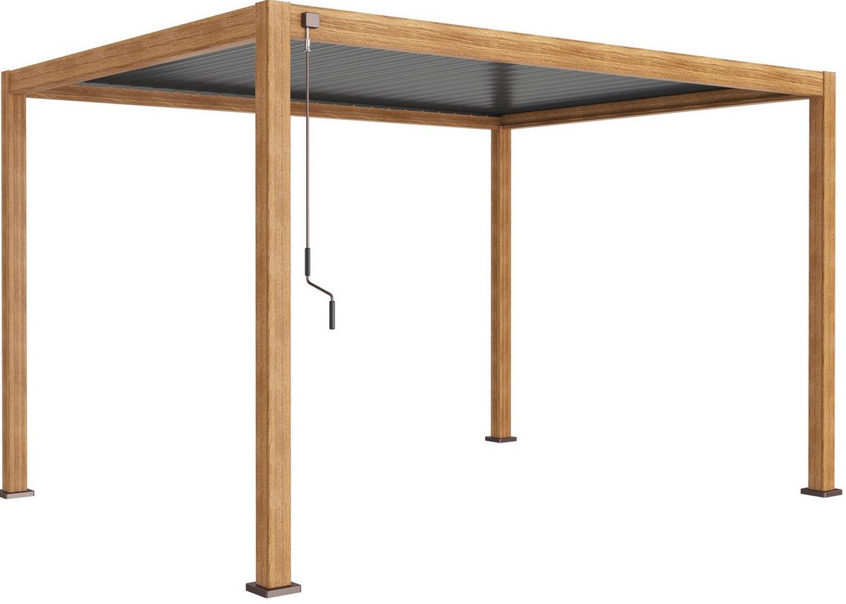 Pergola Mirador Deluxe ca. 400x300 cm Alu Holzoptik - Anthrazit, MODERN, Metall (400/250/300cm) - Gardenson