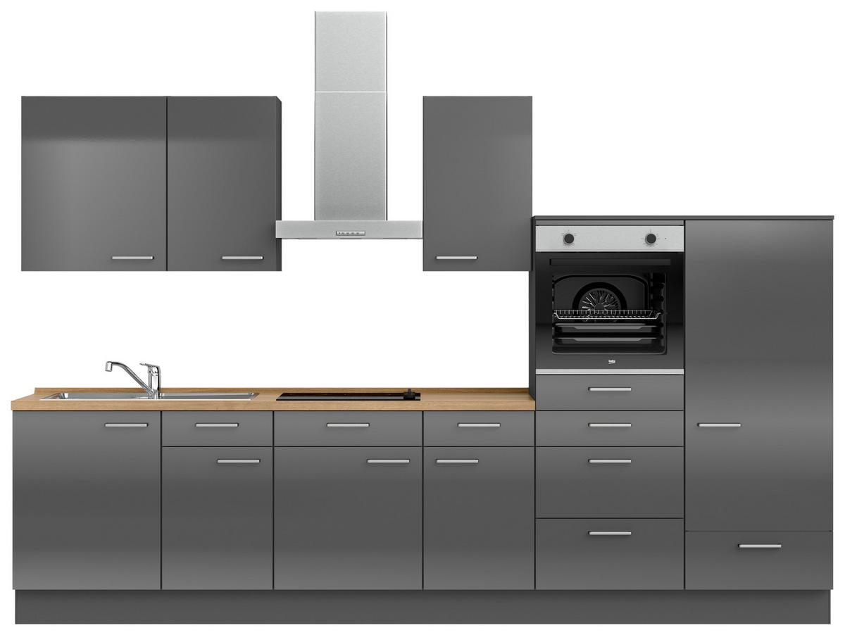 Küchenblock Flash Low m. Geräten Schieferfarben - Schieferfarben/Edelstahlfarben, MODERN, Holzwerkstoff/Metall (330cm) - Nobilia