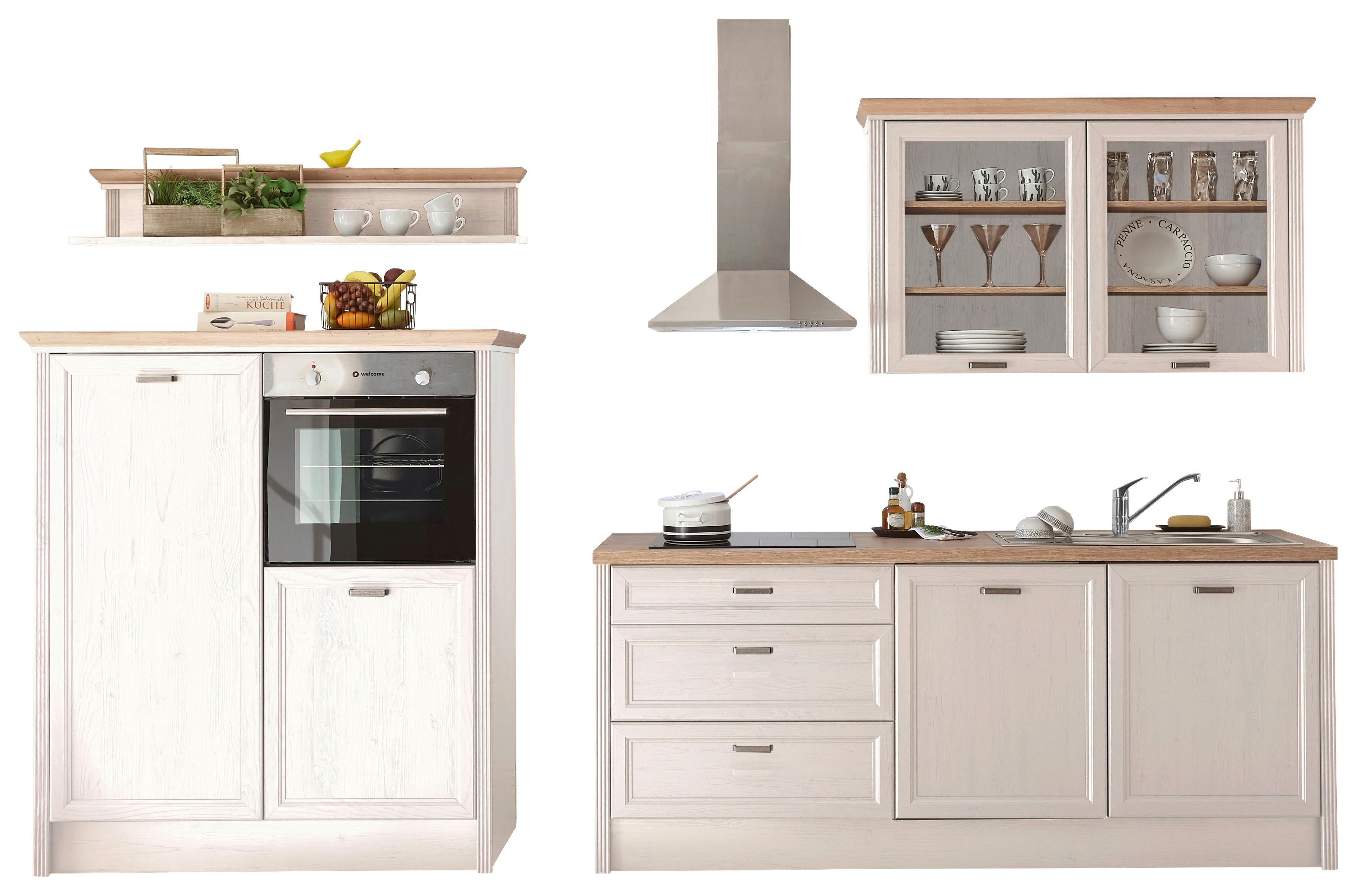 Küchenblock Jasmin mit Geräten ca. 210 cm Pinienfarben/Eiche - Anthrazit/Eiche Artisan, ROMANTIK / LANDHAUS, Glas/Holzwerkstoff (210-135/228/153/60/61cm) - P & B