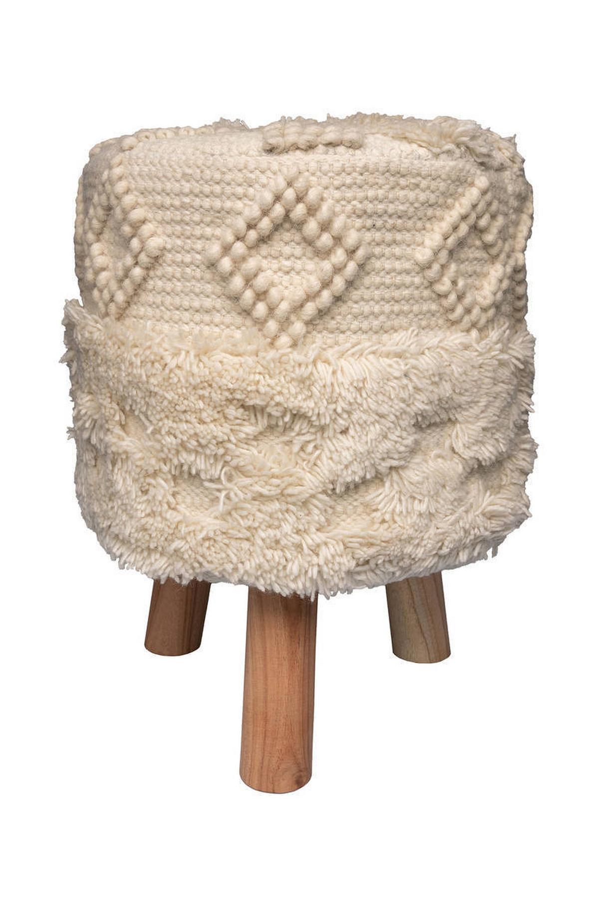 Hocker Bohist Naturfarben Makramee - Naturfarben/Akaziefarben, Trend, Holz/Textil (38/50/38cm) - Kayoom