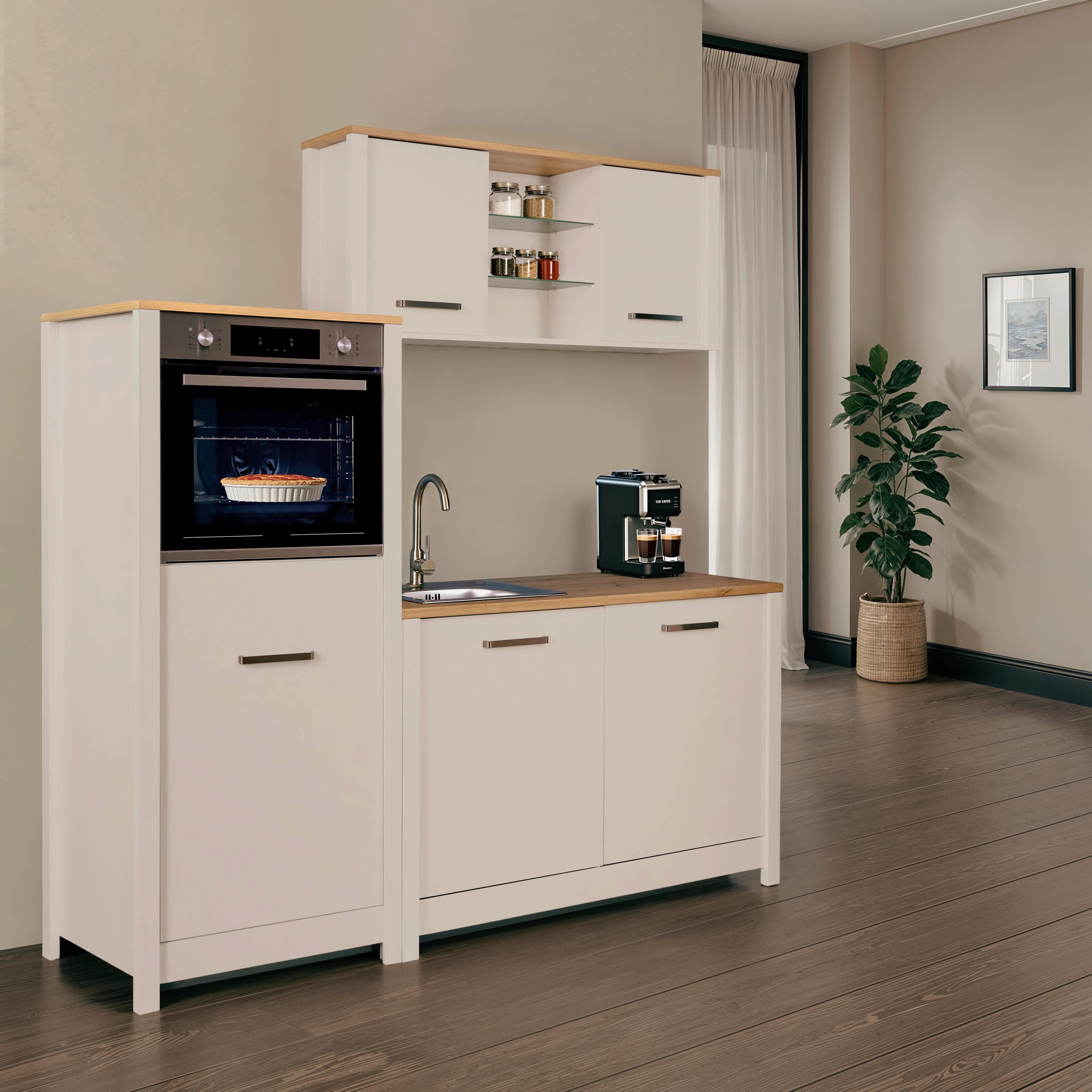 Küchenleerblock Bundle 2 o. Geräte Kaschmir - Kaschmir/Silberfarben, MODERN, Glas/Holzwerkstoff (200cm) - home24