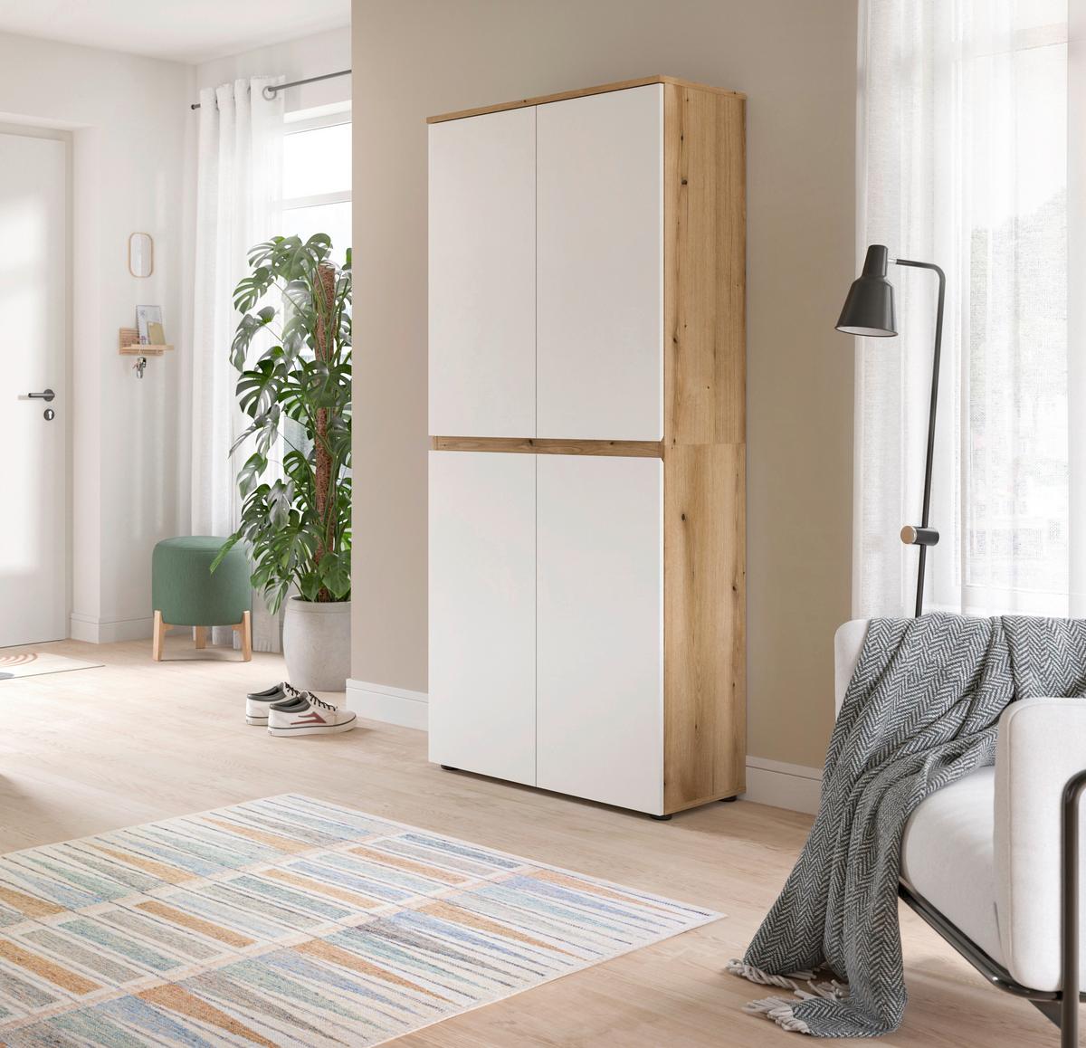 Garderobenschrank Scarpa Weiß - Eichefarben/Schwarz, Design, Holzwerkstoff/Kunststoff (70/175/37cm) - Livetastic