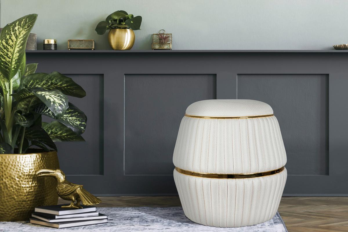 HOCKER DORIC 245 - Beige/Goldfarben, Design, Textil (51,5/53cm) - Kayoom