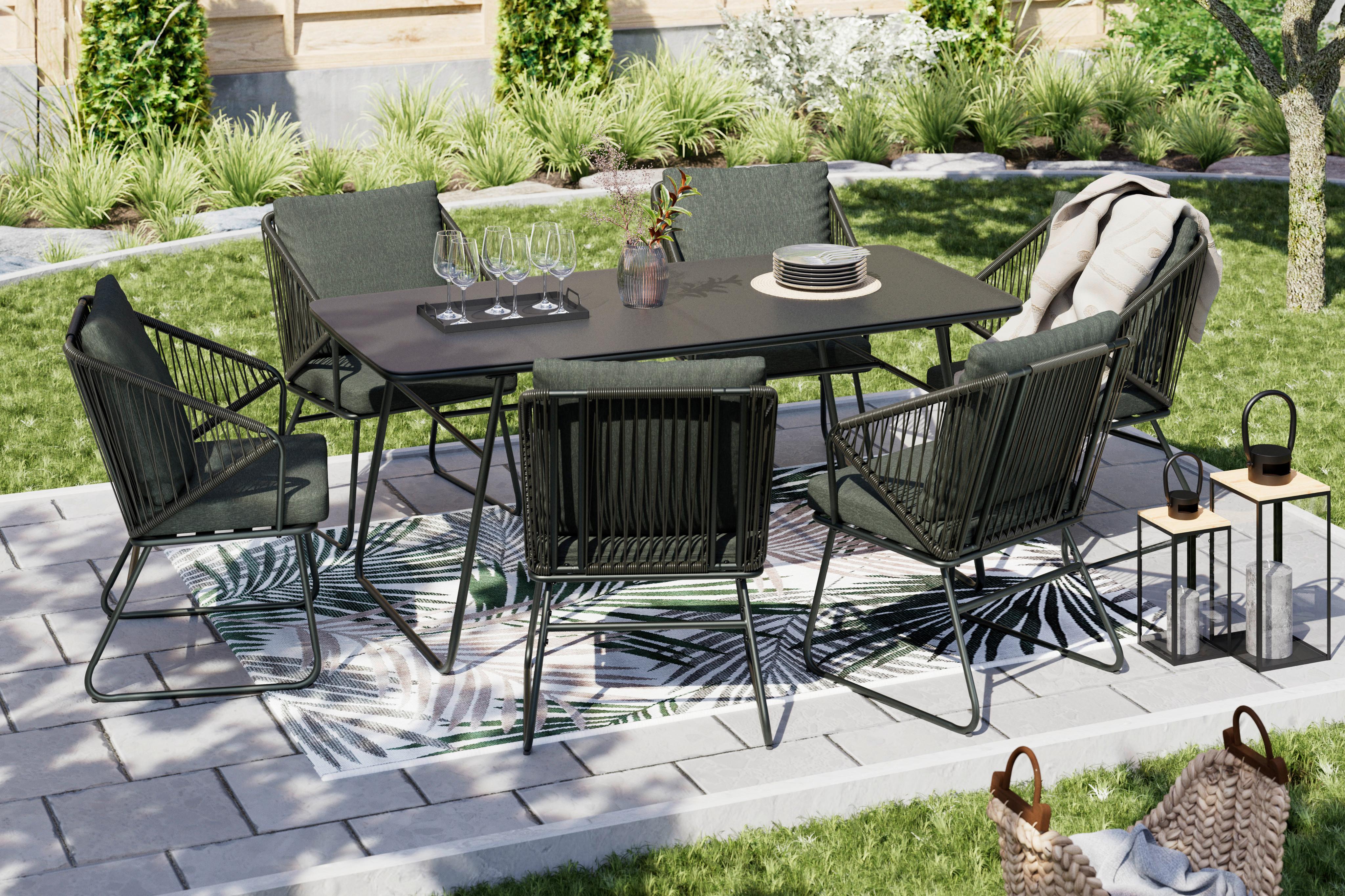 KOMPLET OGRODOWY ZE STOŁEM NOAH - ciemnoszary/czarny, Design, tworzywo sztuczne/metal - Ambia Garden