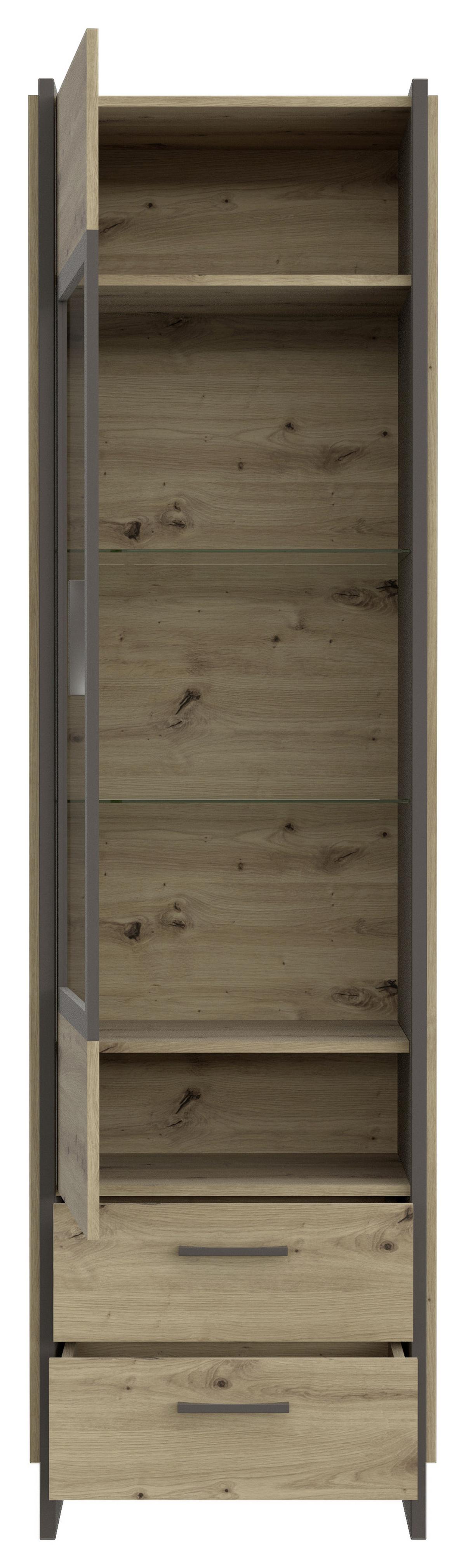 Vitrina Flash, Barva Hrasta, Siva - siva/barve hrasta, Moderno, umetna masa/steklo (57,4/204,5/41,3cm) - Hom`in