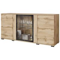Sideboard Caro 150 - Eiche Wotan/Schwarz, Design, Glas/Holzwerkstoff (150/69,7/39,5cm) - P & B