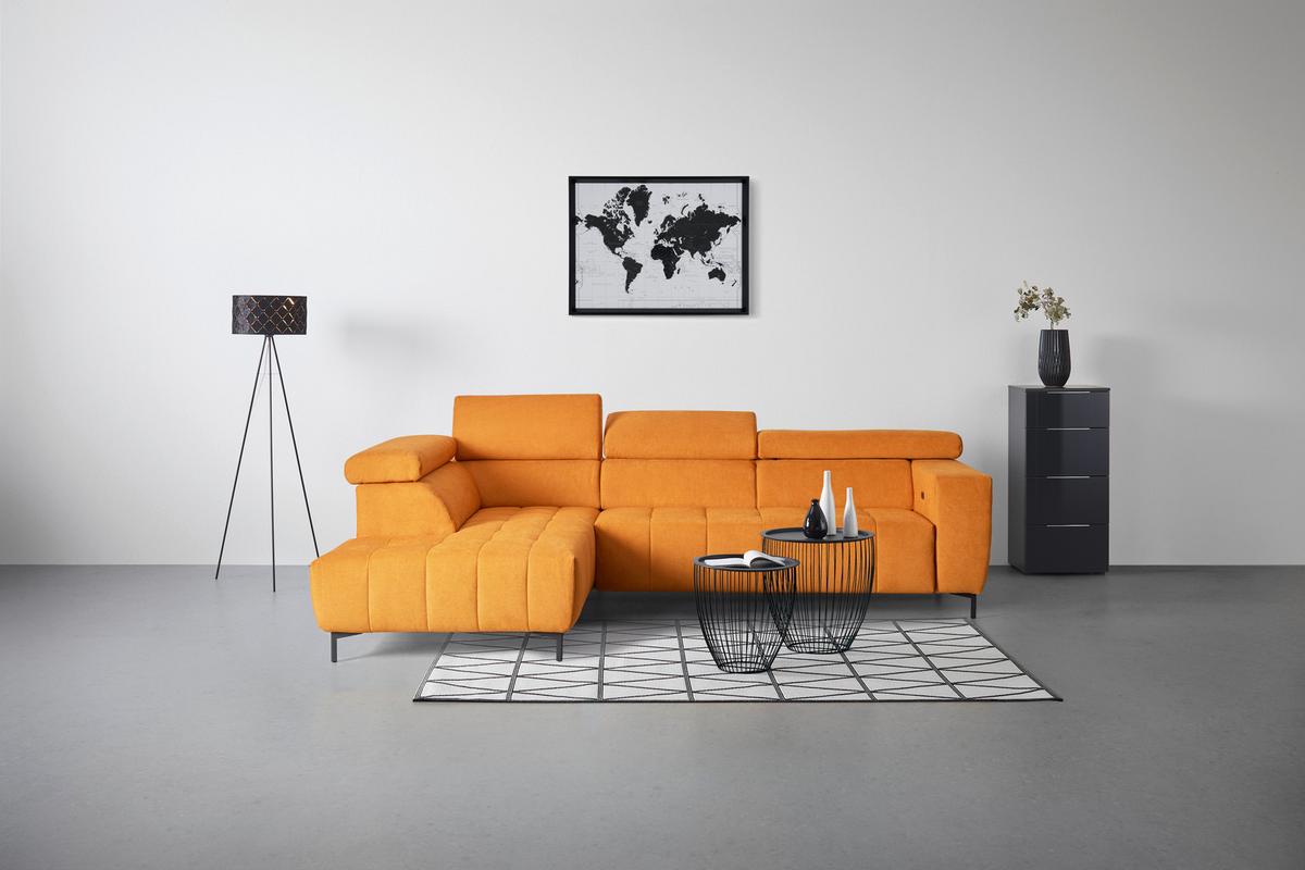 Wohnlandschaft Taragona in Gelb - Dunkelorange/Schwarz, Modern, Textil (201/295cm) - Premium Living