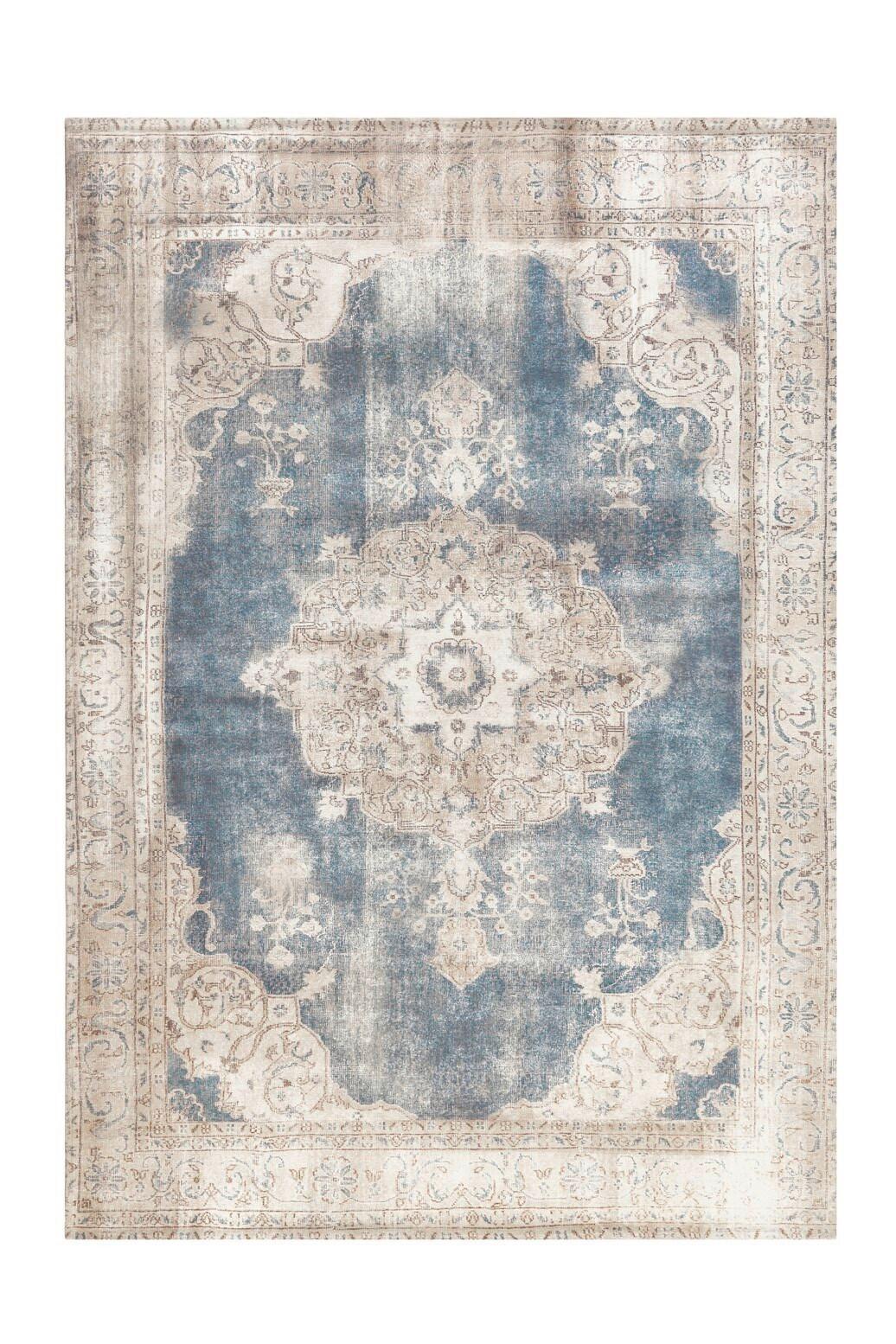 Flachwebeteppich Vintage 8400 Creme / Blau - Blau/Creme, Konventionell, Textil (140/200cm) - Kayoom