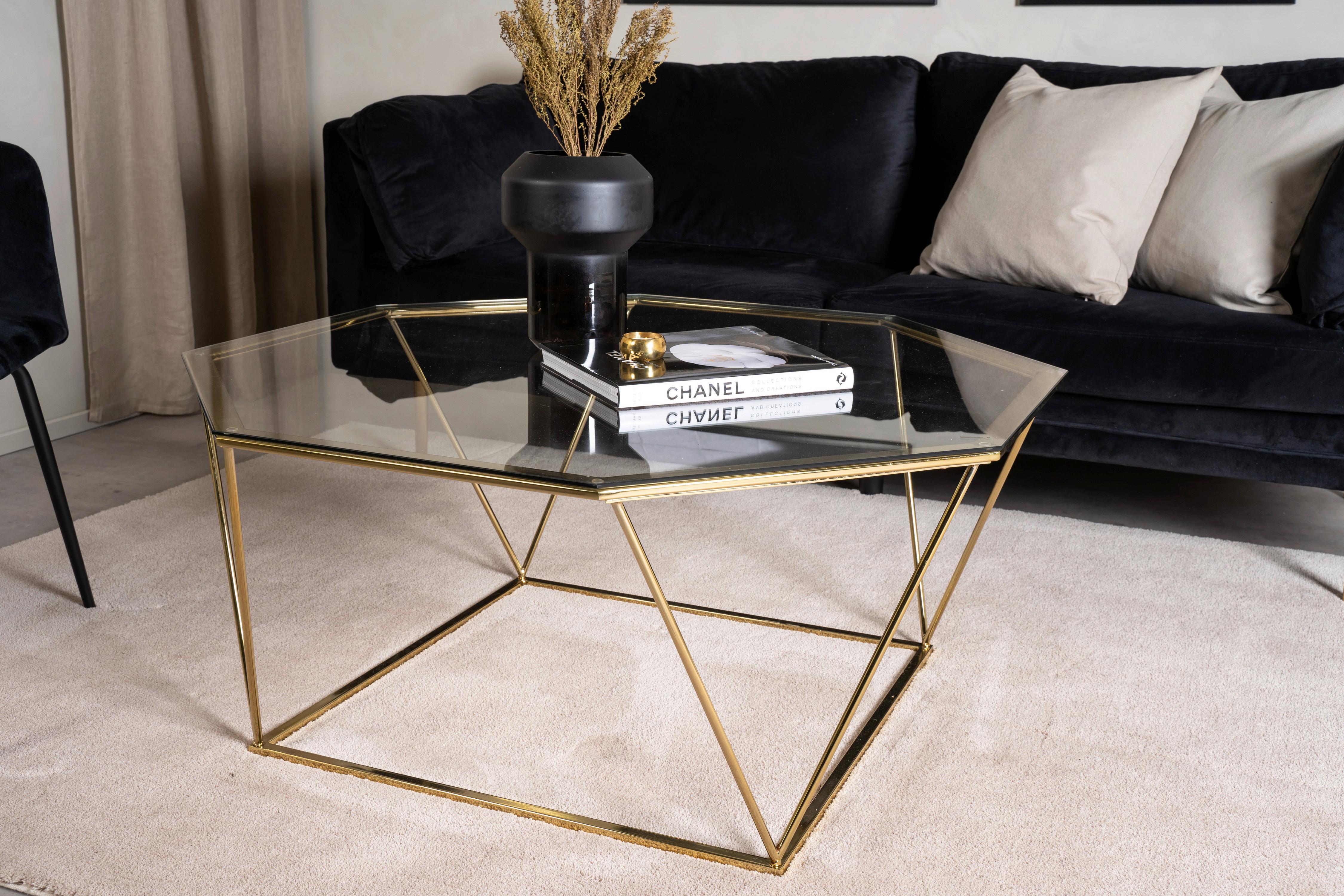 Couchtisch Österlen Goldfarben/Klar - Klar/Goldfarben, Design, Glas/Metall (100/100/45cm) - Livetastic