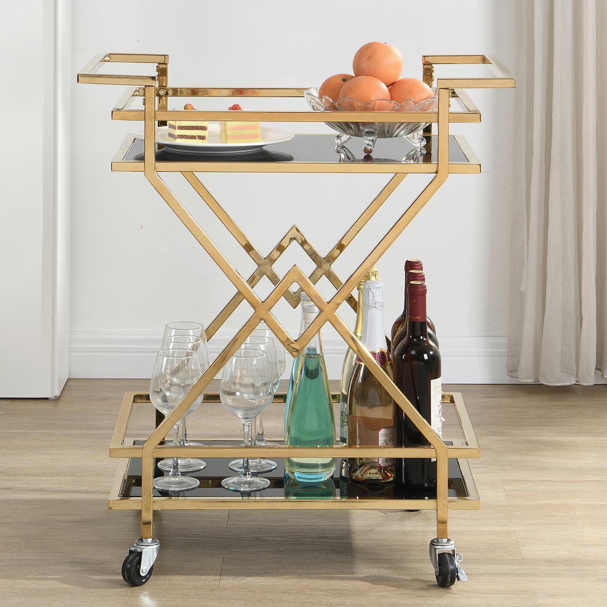 Cărucior Pentru Servit Wl7.335 - auriu/negru, Design, plastic/sticlă (65/40/80cm) - MID.YOU