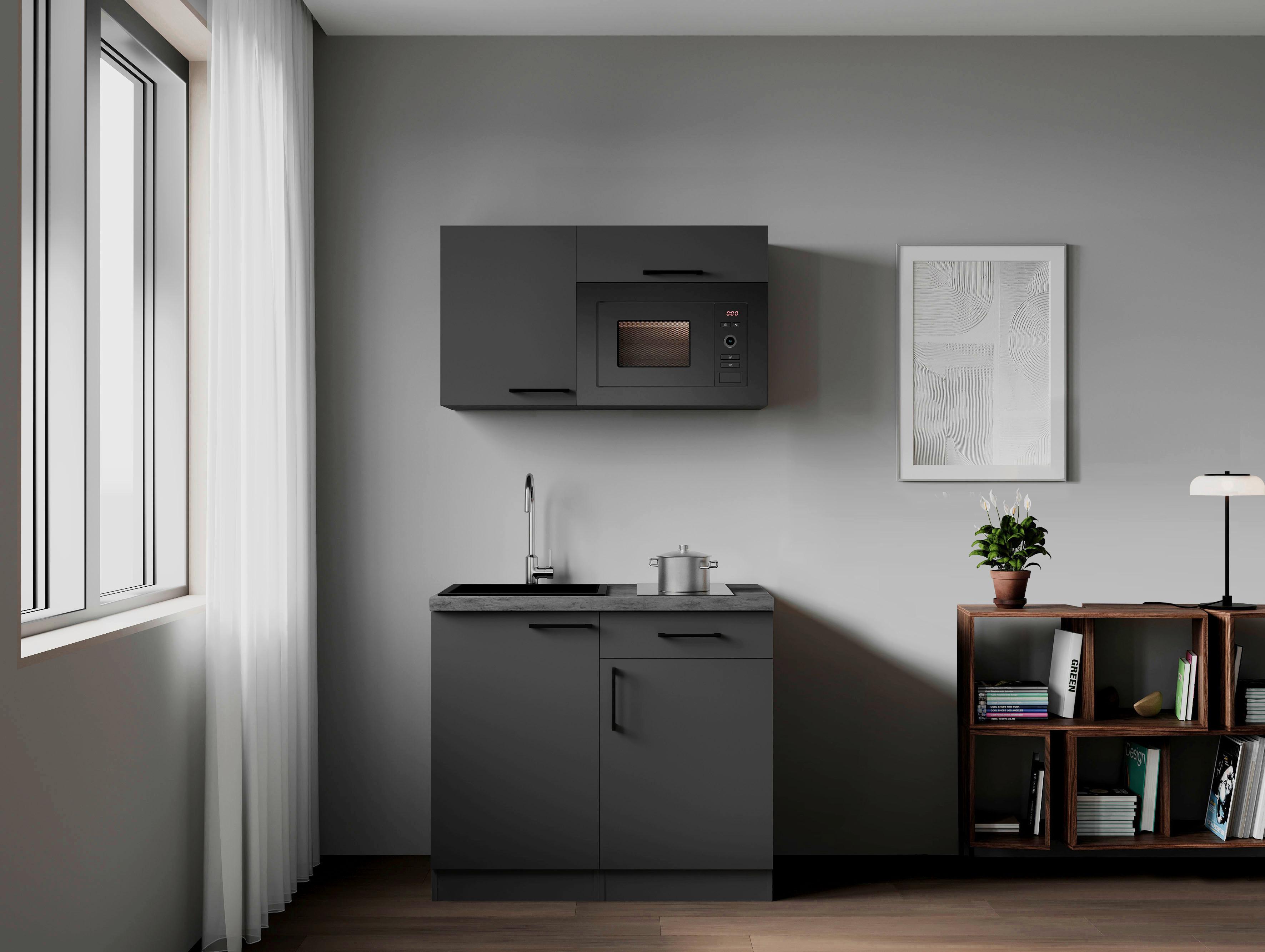 Miniküche Oliver m. Geräten ca. 100cm Grau - Grau, Trend, Holzwerkstoff/Metall (100cm) - Respekta