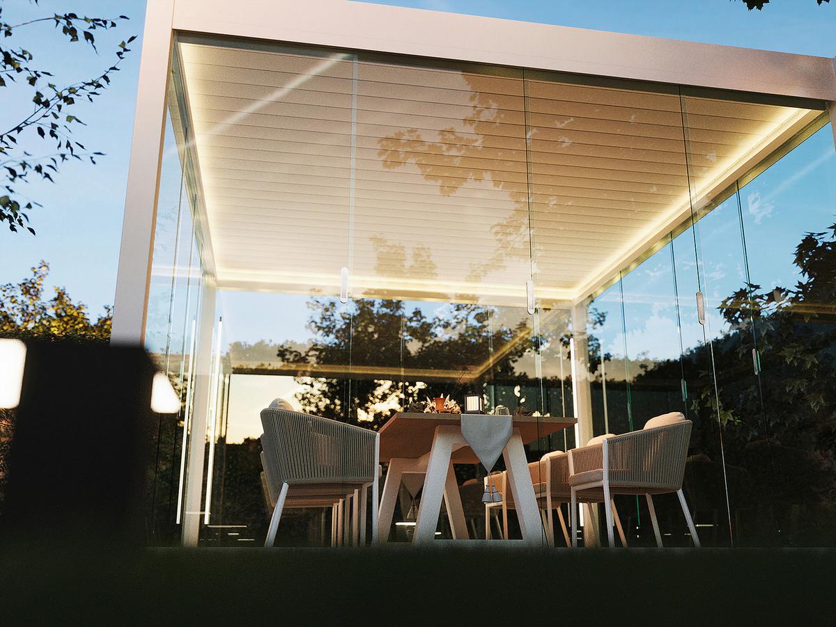 Pergola Deluxe ca. 360x400 cm Weiß Netzbetrieb inkl. LED - Weiß, Basics, Metall (360/255/400cm) - Gardenson