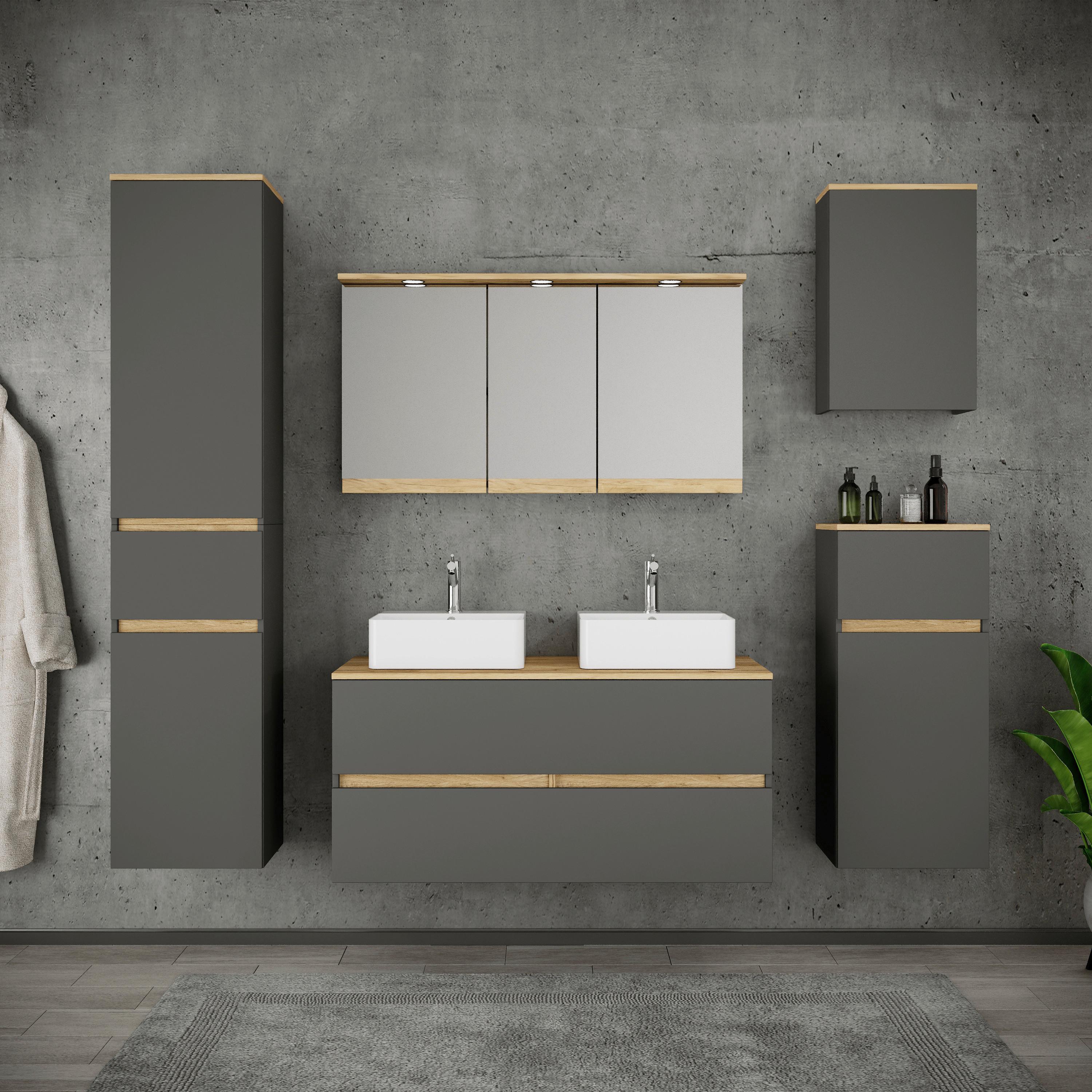 Badezimmer Cosila - Honigeiche/Weiss, Trend, Keramik/Holzwerkstoff (191cm) - MID.YOU