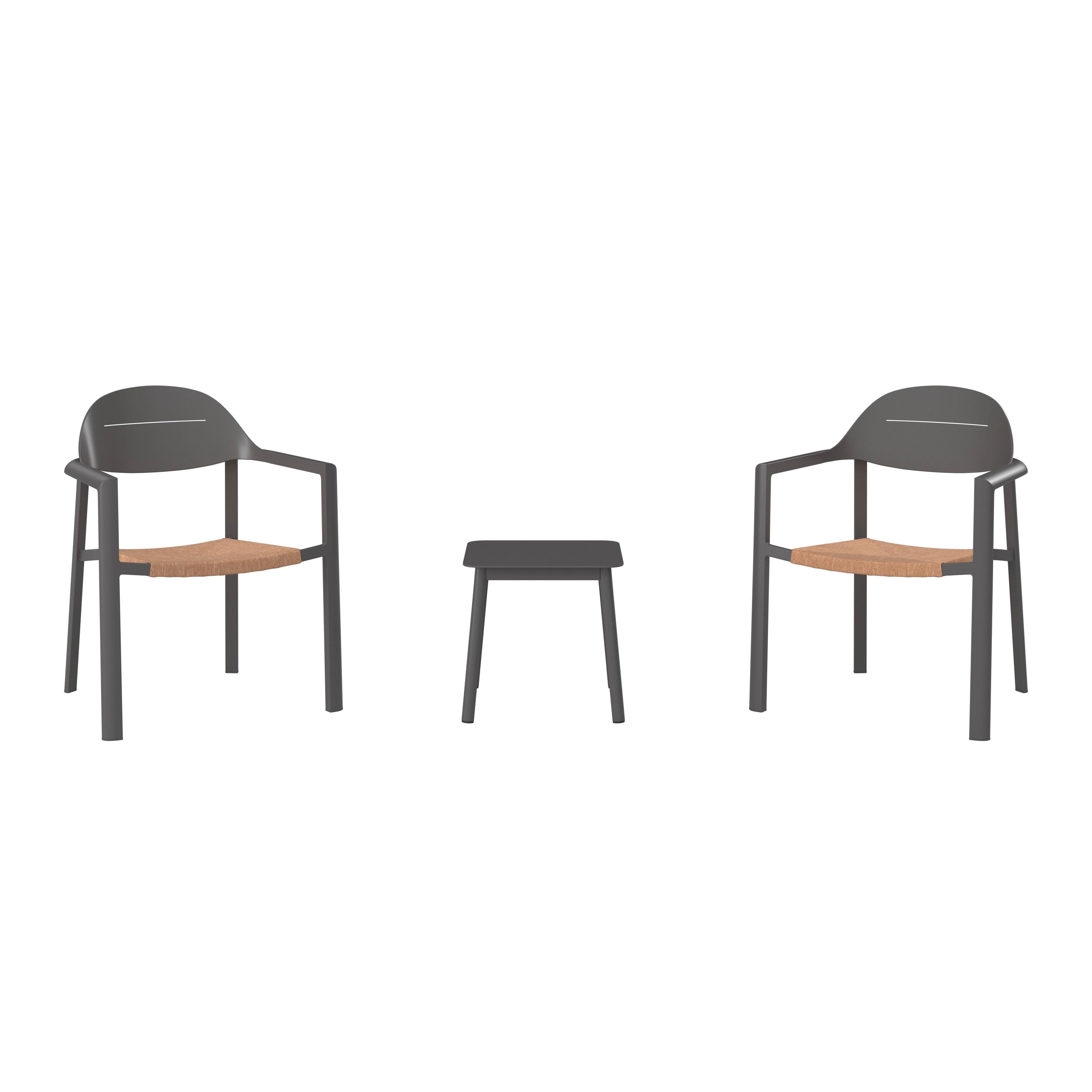 Balkonset Sydney Natur/Dunkelgrau 3-teilig - Dunkelgrau/Naturfarben, MODERN, Kunststoff/Metall (66/68/66cm) - Mömax