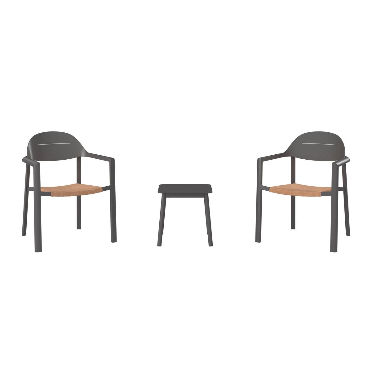 Set Za Balkon Sydney, 3-Delno - temno siva/naravne barve, Moderno, kovina/umetna masa (66/68/66cm) - Mömax
