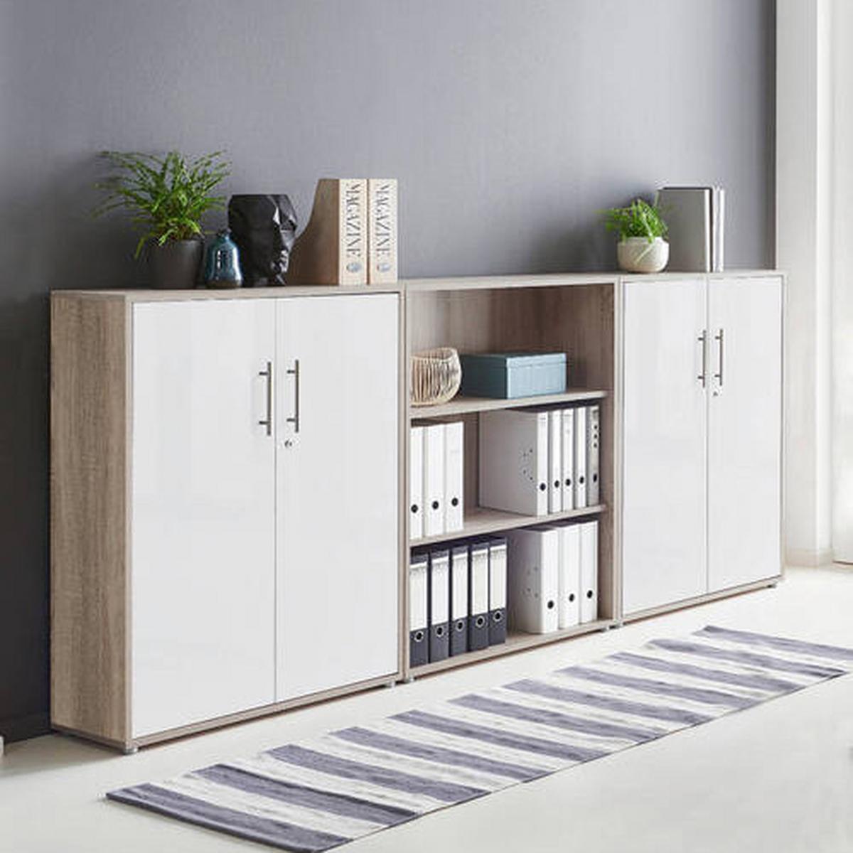 Aktenschrank Office Edition Sw Sonoma Eiche/Weiß - Weiß/Sonoma Eiche, MODERN, Holzwerkstoff (253/114/33cm) - MID.YOU