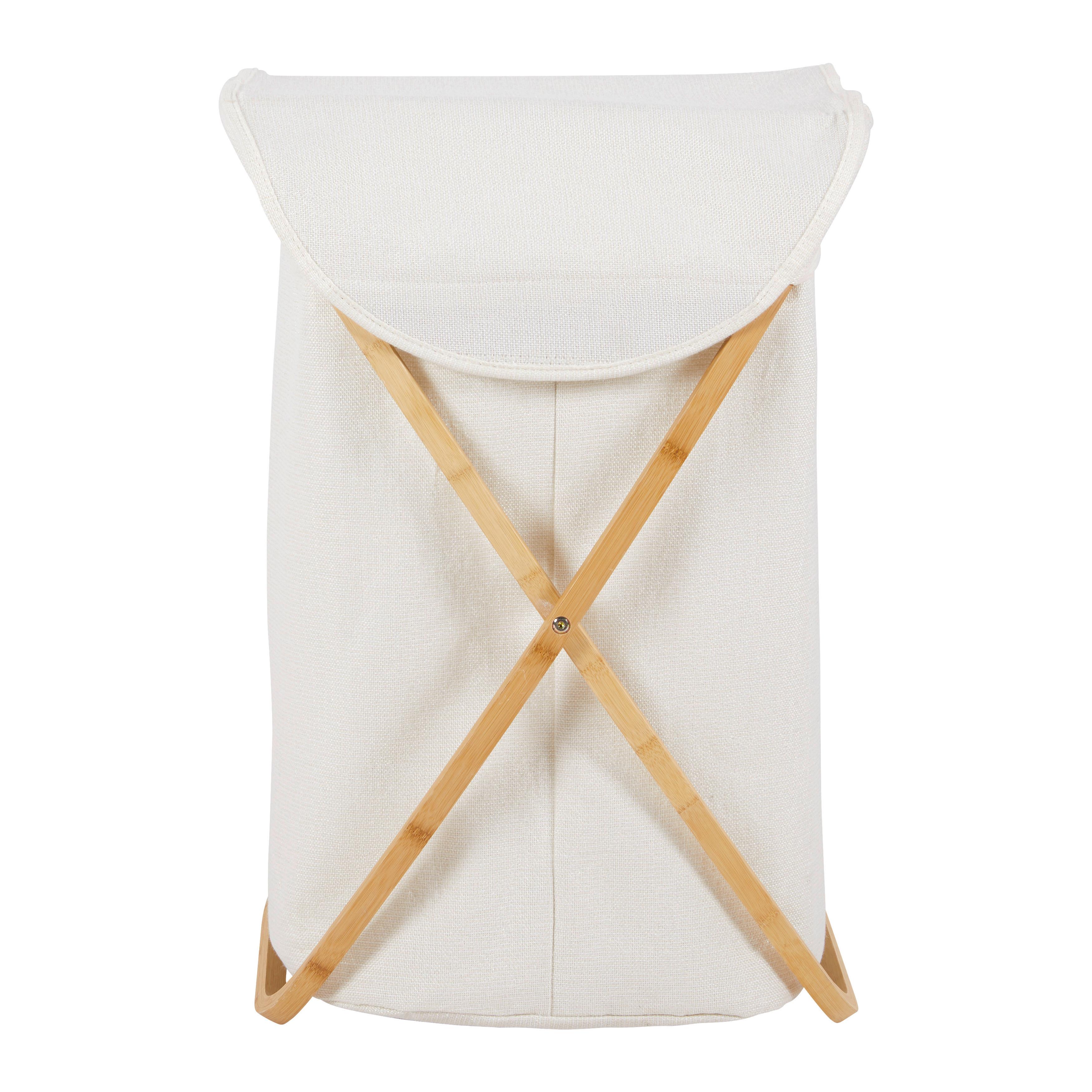 Wäschekorb Kaito in Creme/Natur - Creme, MODERN, Holz/Textil (43/42/62,5cm) - Bessagi Home