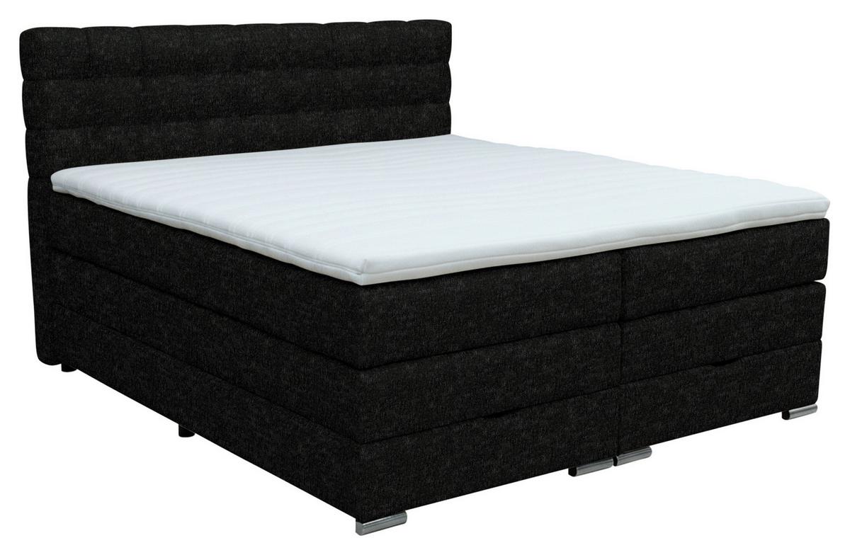 Boxspringbett London Schwarz ca. 180x200cm - Chromfarben/Schwarz, MODERN, Holz/Holzwerkstoff (180/200cm) - Premium Living