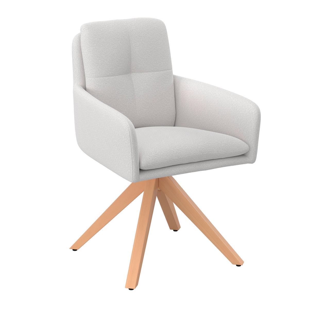 Armlehnstuhl Finja Weiß Webstoff Drehbar Gepolstert - Buchefarben/Weiß, MODERN, Holz/Textil (59/97/63cm) - Bessagi Home