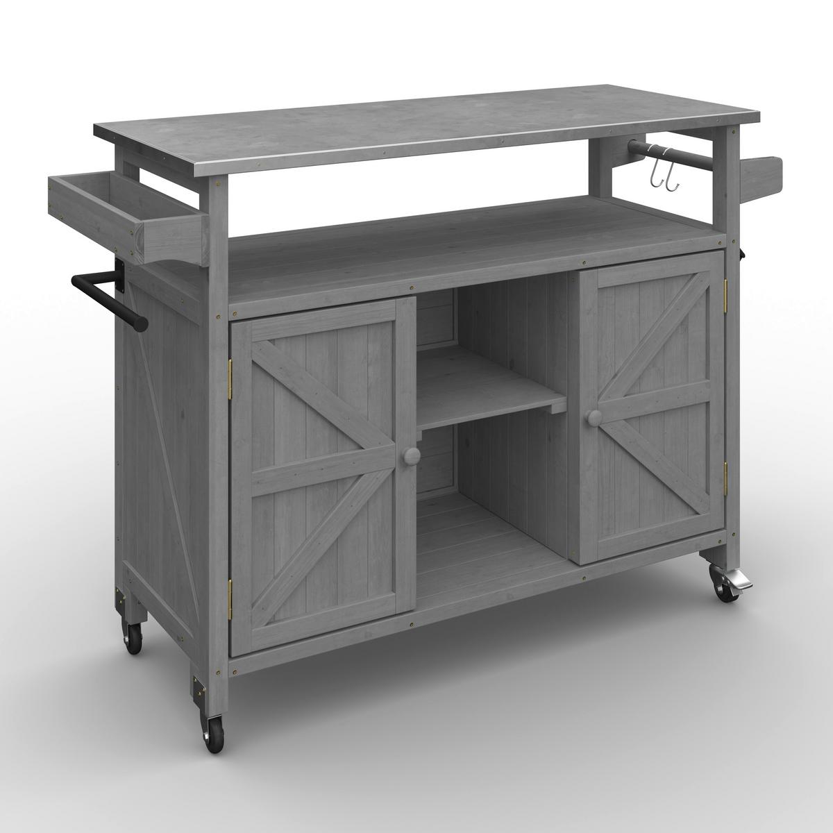 Gartenschrank Jada Grau aus Echtholz - Grau, MODERN, Holz/Metall (128/47/92cm) - Bessagi Garden