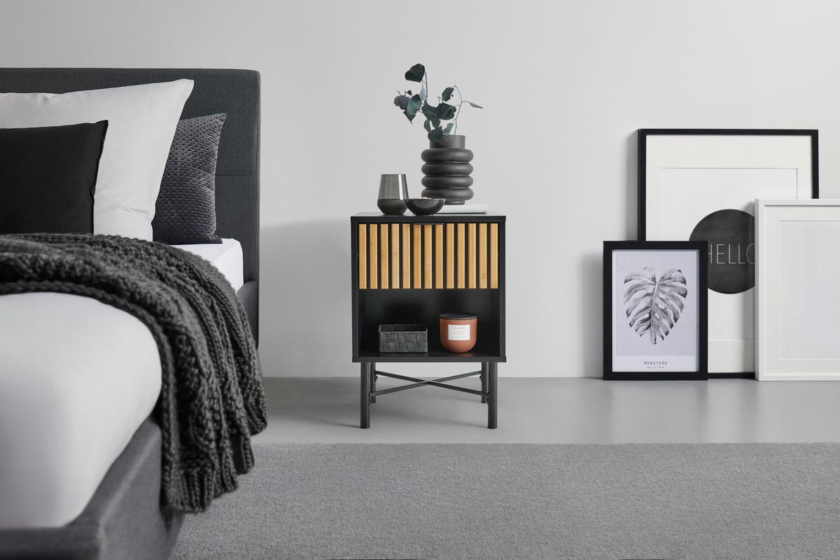 Nachtkästchen Madrid Schwarz/Naturfarben massiv - Schwarz/Naturfarben, MODERN, Holz/Holzwerkstoff (40/56/35cm) - Mömax