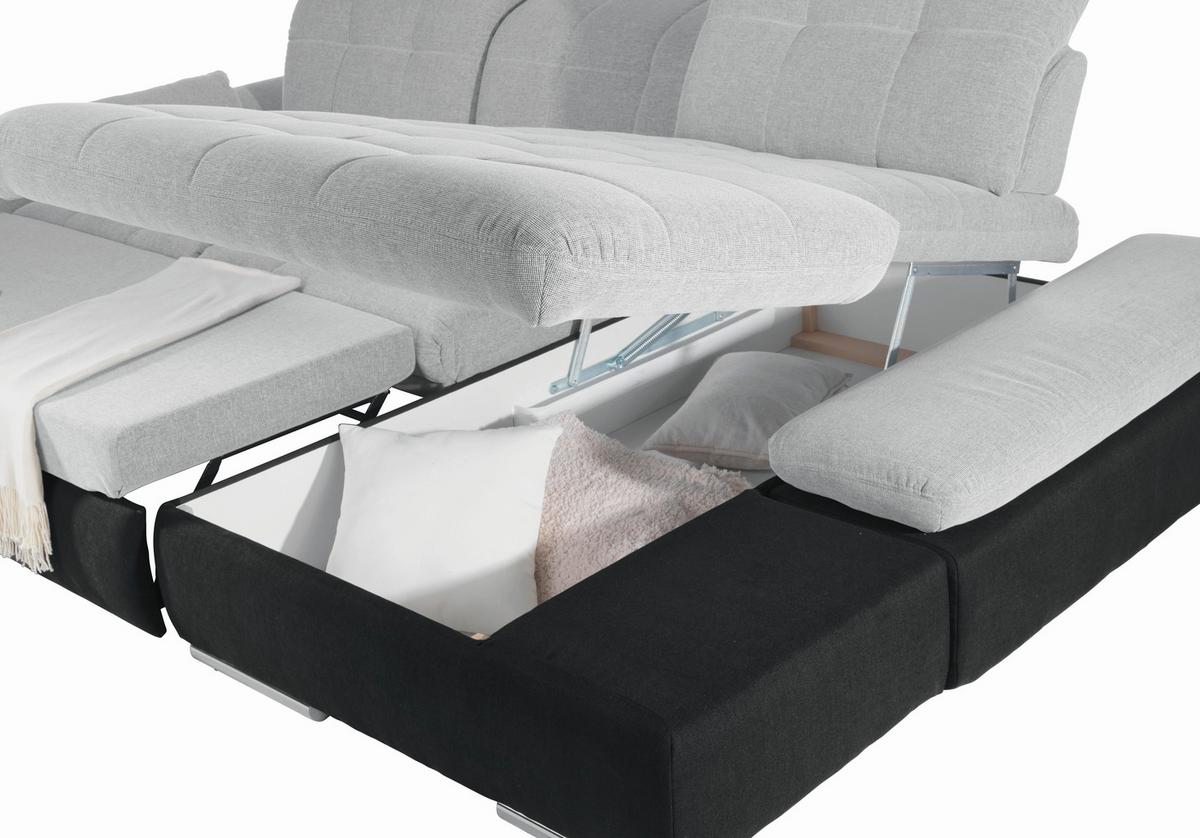 DUŻY NAROŻNIK SANFINO - jasnoszary/czarny, Konventionell, materiał drewnopochodny/metal (305/96/199cm) - Premium Living