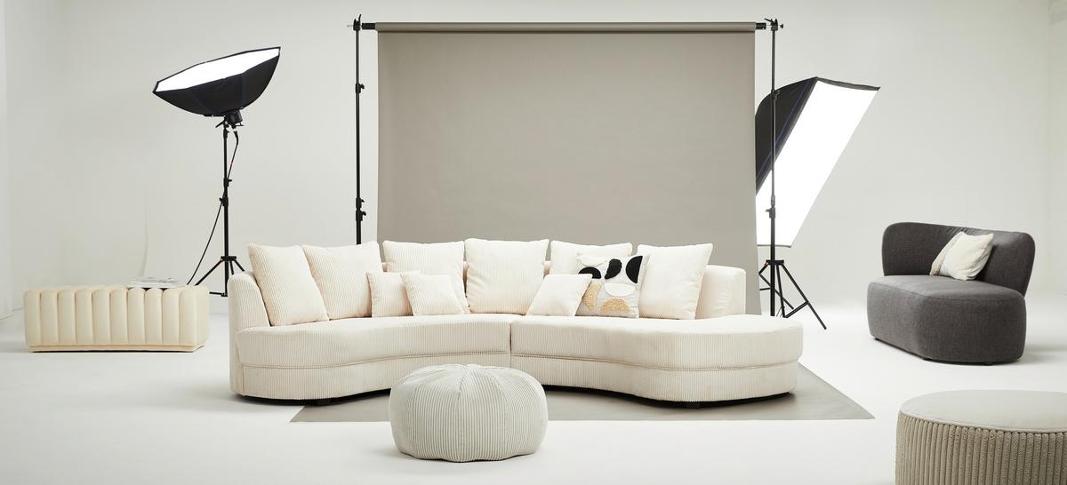 Wohnlandschaft Limoncello beige Cord - Beige/Schwarz, Design, Kunststoff/Textil (300/160cm) - Livetastic