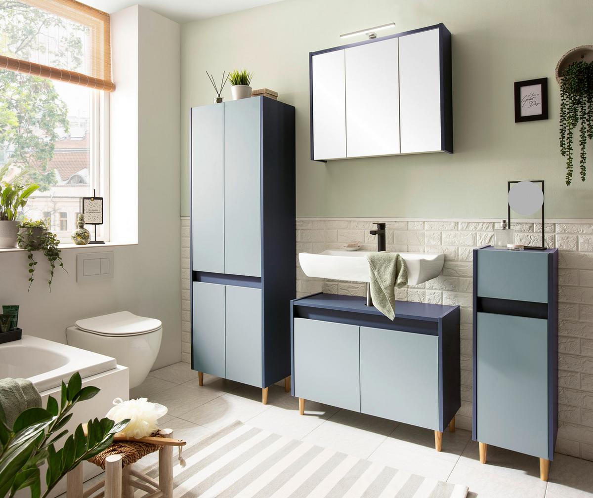 Waschbeckenunterschrank Lovis Dunkelblau - Eschefarben/Hellblau, MODERN, Holz/Holzwerkstoff (80,0/60,0/33,0cm) - MID.YOU