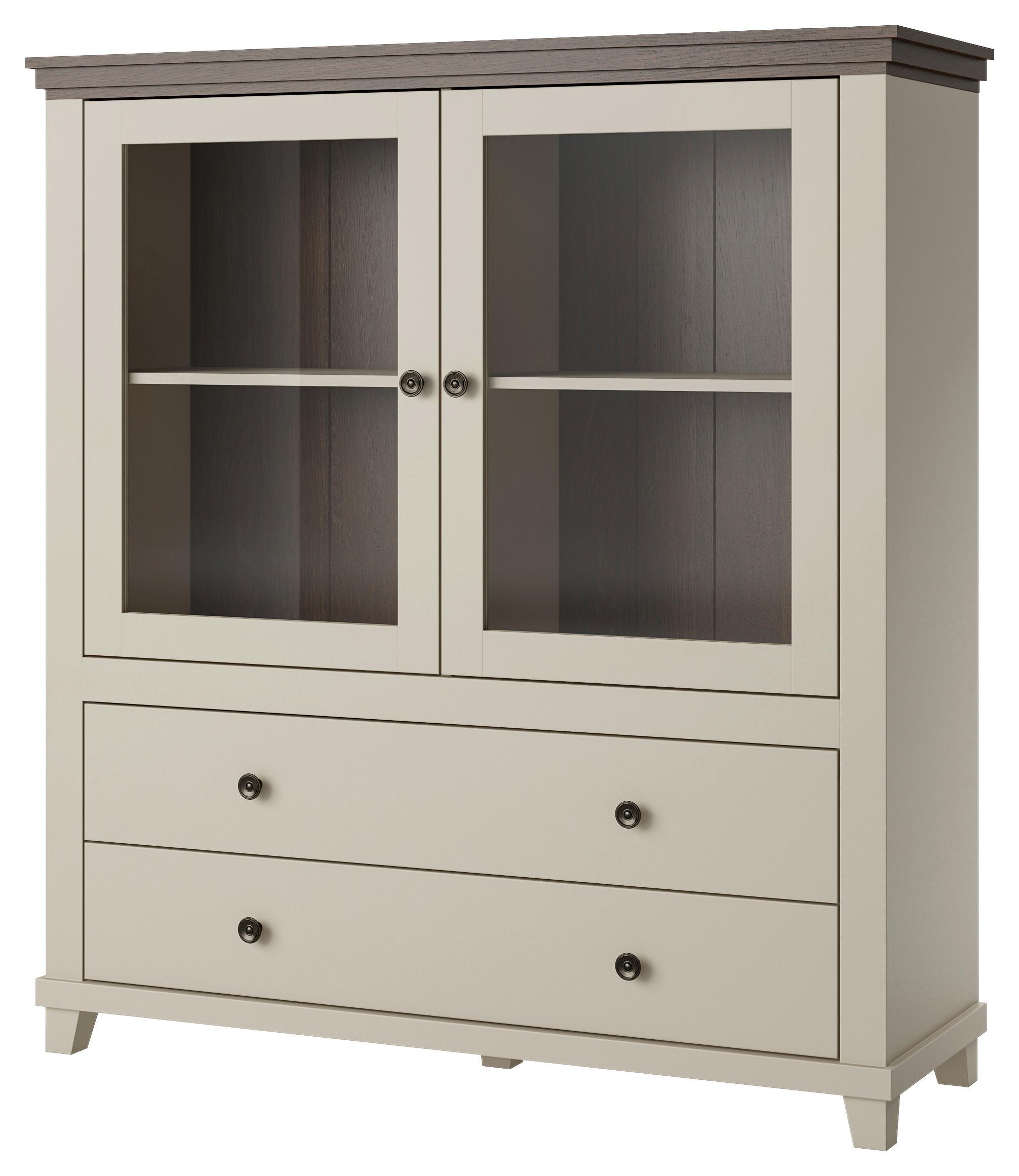 Félmagas Szekrény Evora - kasmírszínű/tölgyfa színű, Design, faalapú anyag/üveg (126/138/42cm)