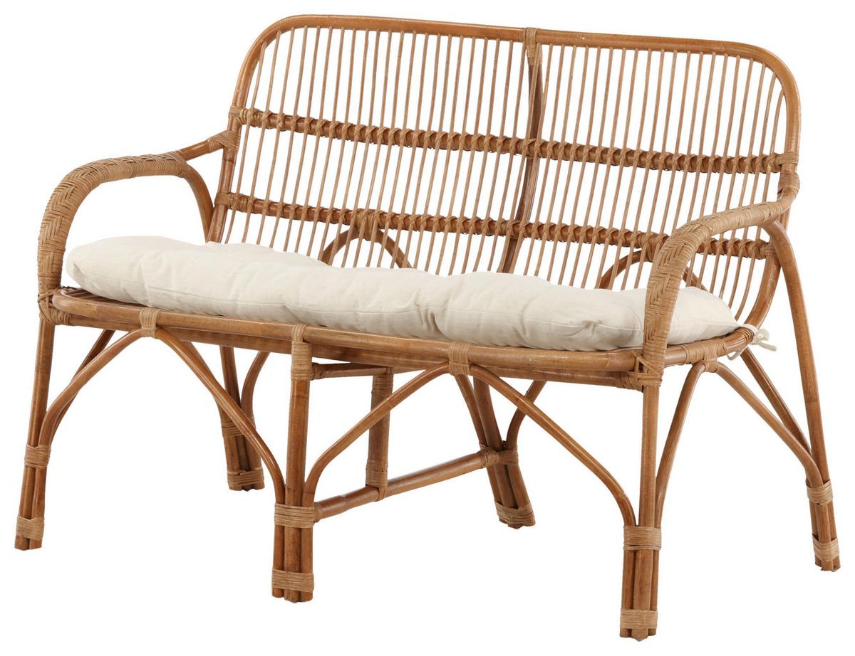 Loungsofa Nella Rattan ca. 130x93x82 cm - Weiß/Naturfarben, KONVENTIONELL, Holz (130/93/82cm) - Gardenson