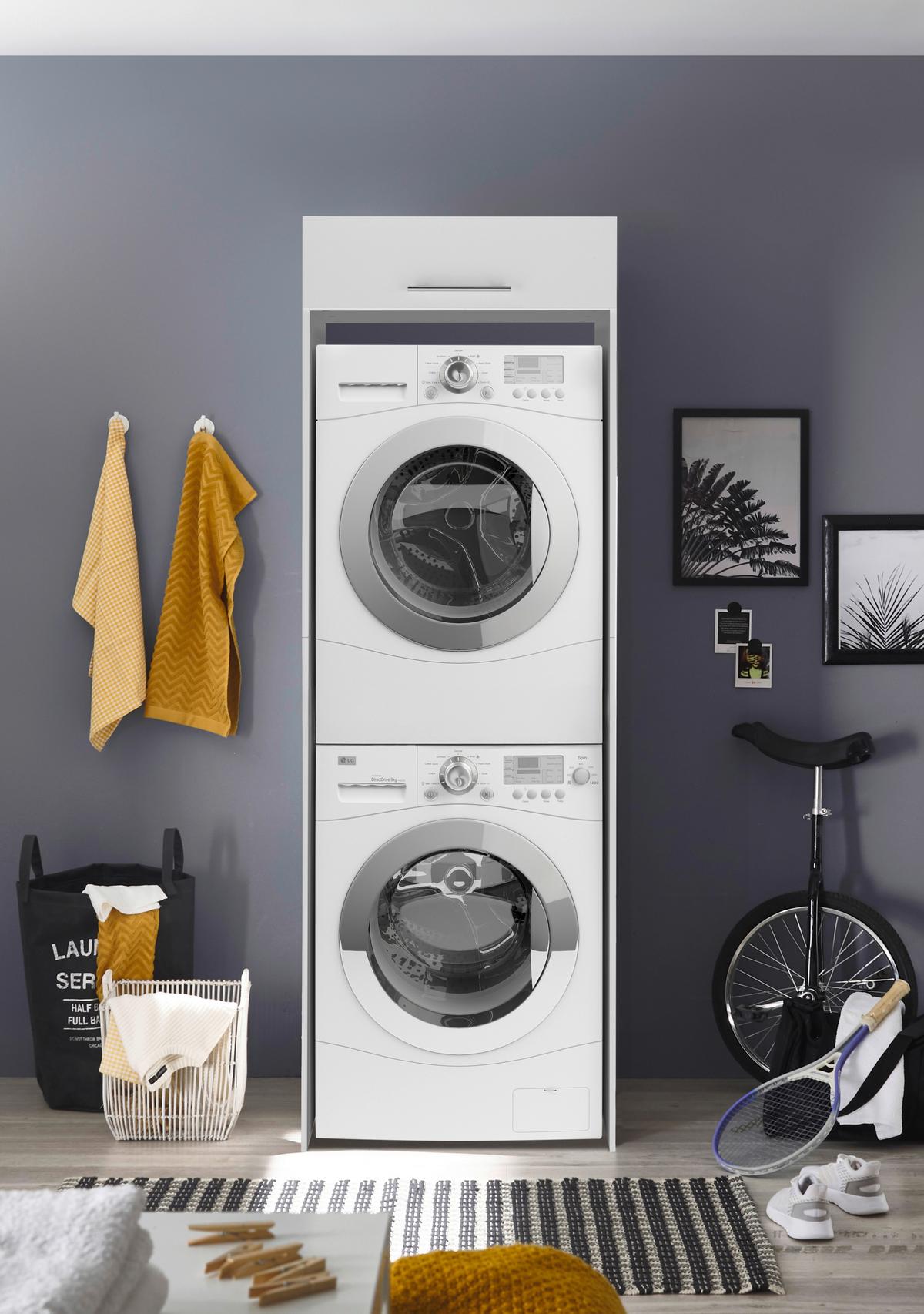 Waschmaschinenschrank Clara Weiß B: ca. 67,4 cm - Edelstahlfarben/Weiß, KONVENTIONELL, Holzwerkstoff/Metall (67,4/200/67,6cm) - Respekta