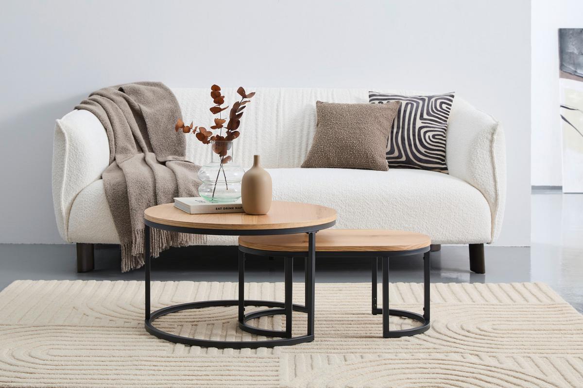 ZESTAW STOLIKÓW KAWOWYCH TROPEA -EXKLUSIV- - kolor dębowy/czarny, Konventionell, materiał drewnopochodny/metal (70/70/42cm) - Stylife