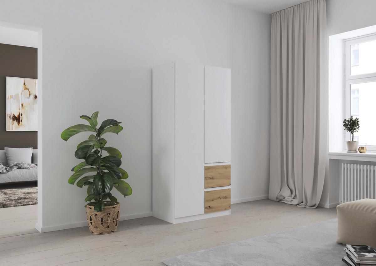 Drehtürenschrank COSTA ca.91x197x54cm Weiß - Weiß/Eiche Artisan, MODERN, Holzwerkstoff (91/197/54cm) - Rauch Möbel