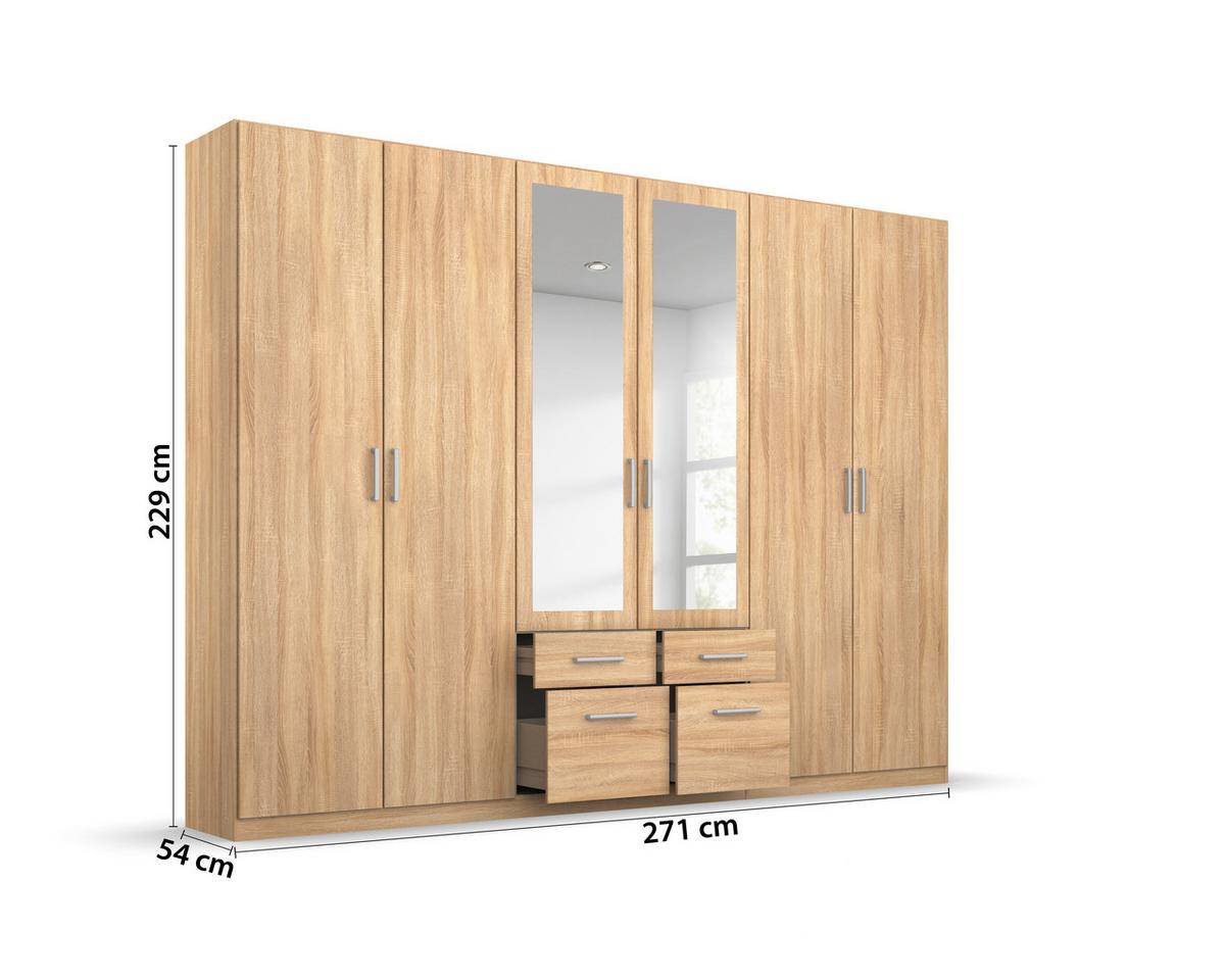 Drehtürenschrank Bingen Eichefarben - Alufarben/Sonoma Eiche, MODERN, Holzwerkstoff/Kunststoff (271/229/54cm) - Rauch Möbel