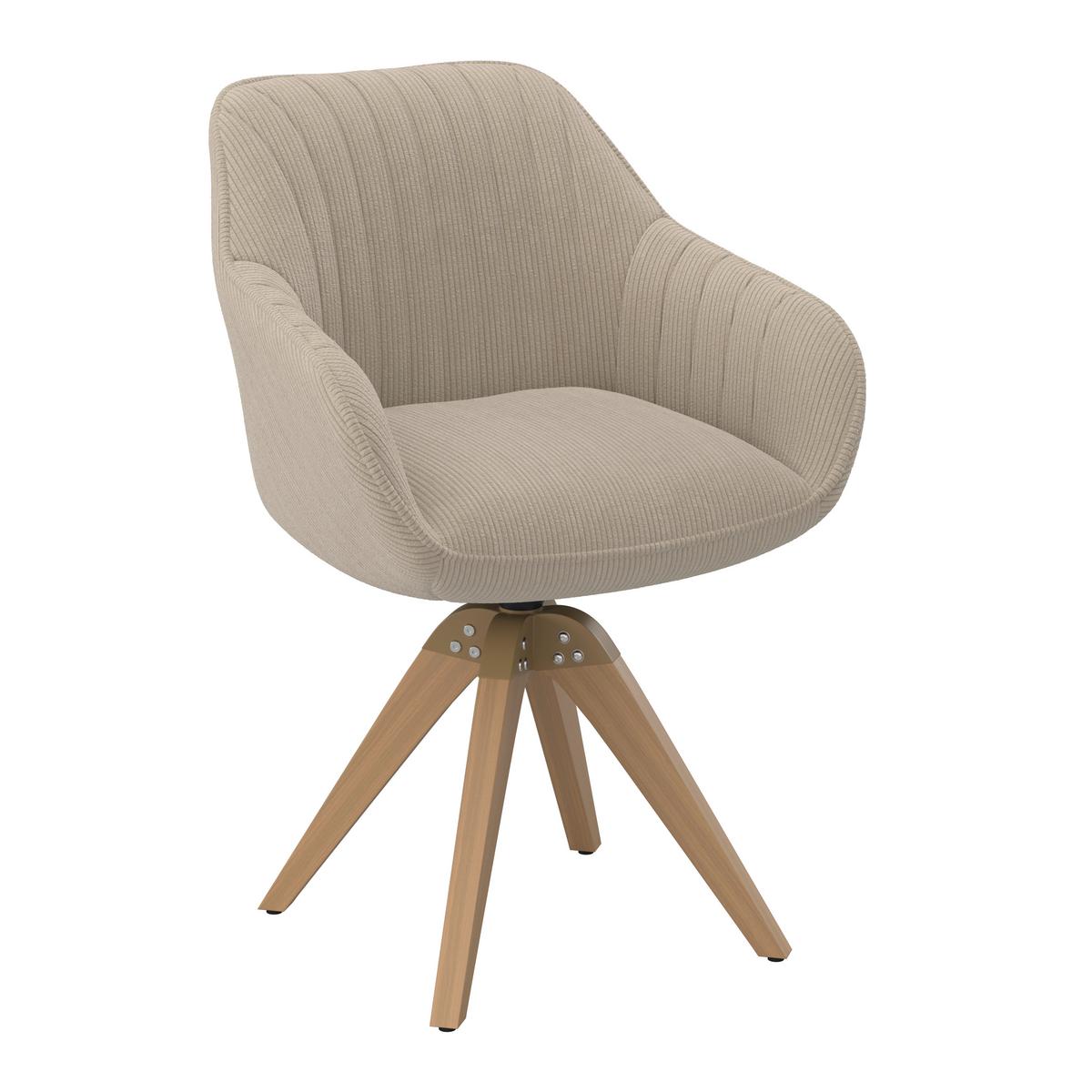 Naslanjač Sally, Bež, Vrtljiv - barve bukve/bež, Moderno, tekstil/les (61/84/58cm) - Bessagi Home