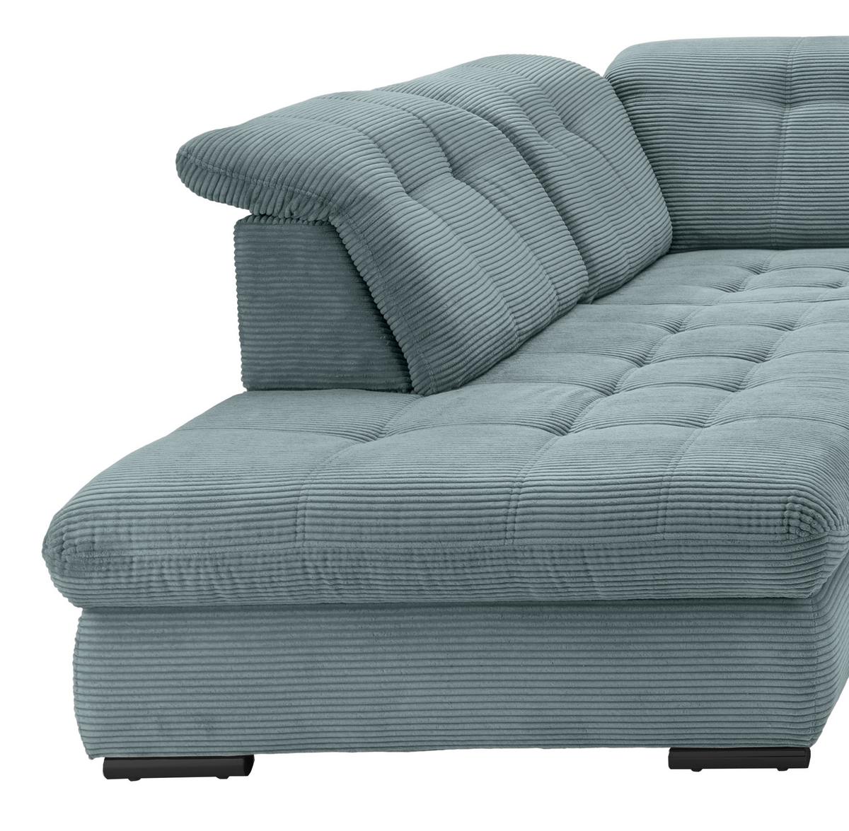 Wohnlandschaft Rigatti Hellblau Cord mit Bettkasten - Schwarz/Hellblau, MODERN, Textil/Metall (252/387/184cm) - Livetastic