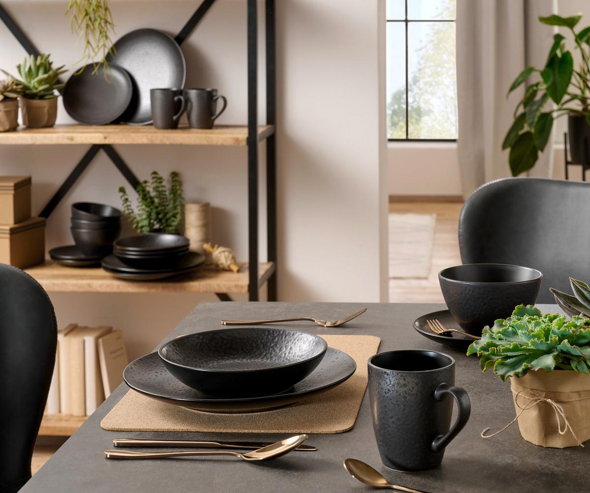 SERWIS OBIADOWO-ŚNIADANIOWY KITWE - czarny, Design, ceramika - Ritzenhoff Breker